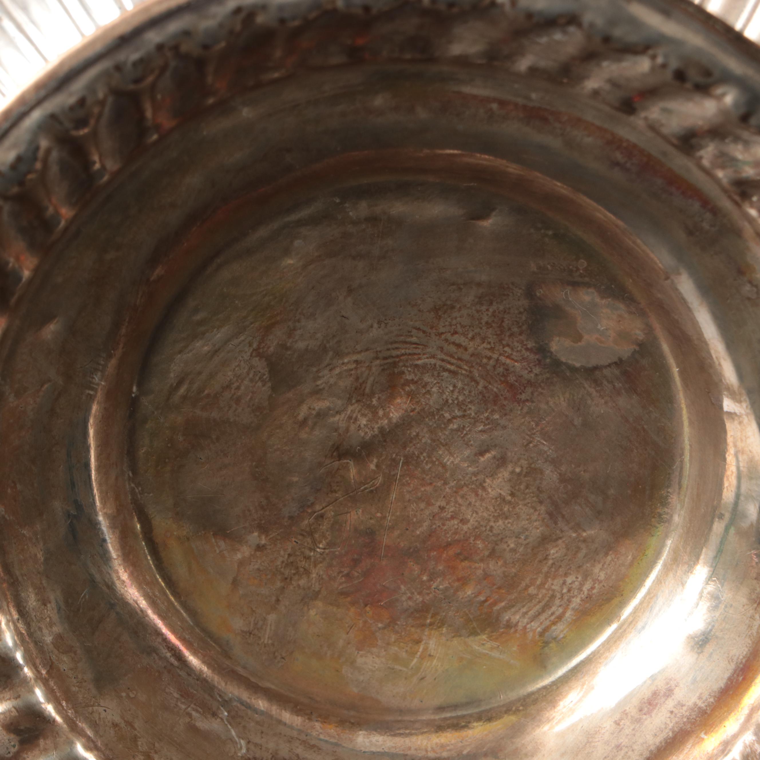 Silver Plate Portrait Medallion Swing Basket with Wooden Handled Coffee Pot