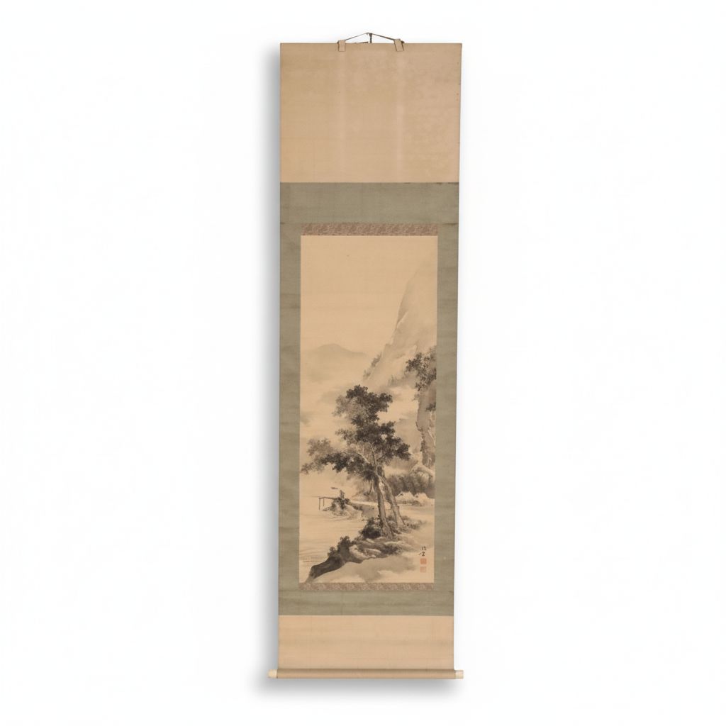 Watercolor Sansui Landscape Scroll, Late 19th Century