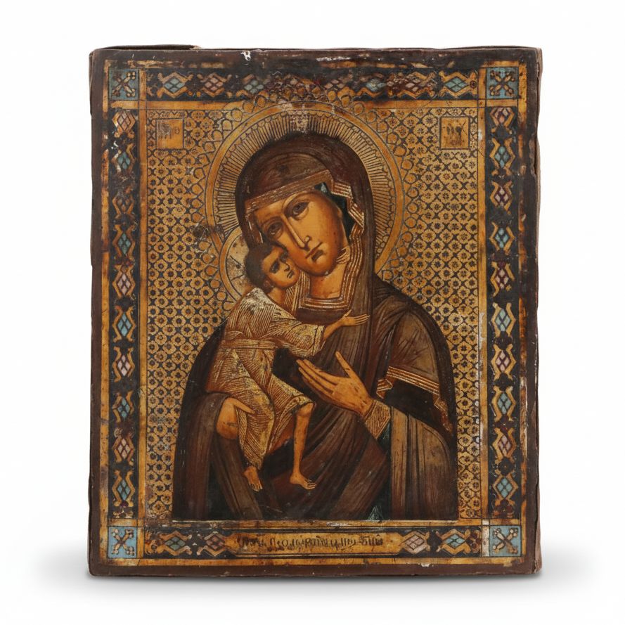 Russian Orthodox Tempera Icon of The Virgin of Tenderness