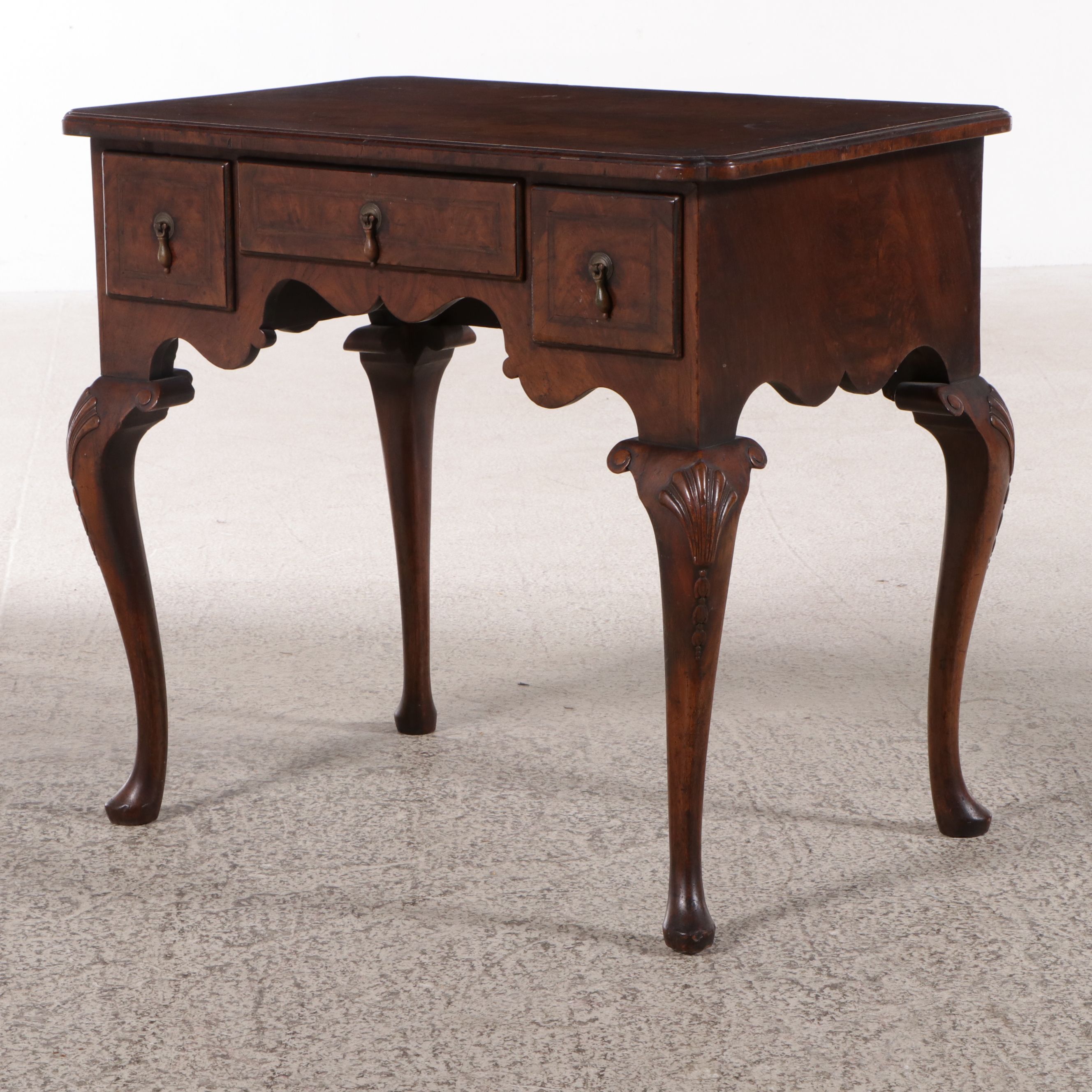 Queen Anne Style Walnut and Burl Lowboy Table