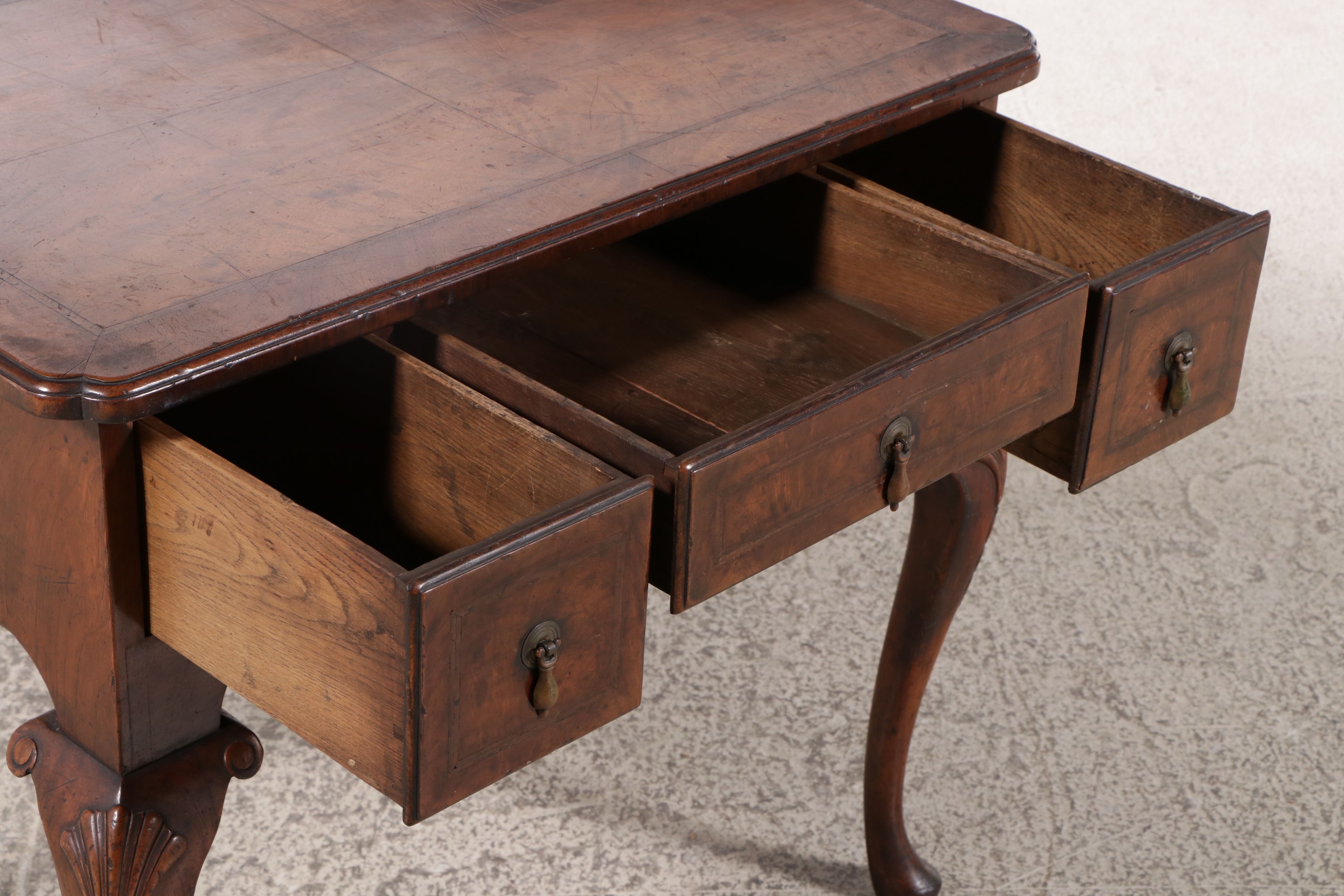 Queen Anne Style Walnut and Burl Lowboy Table