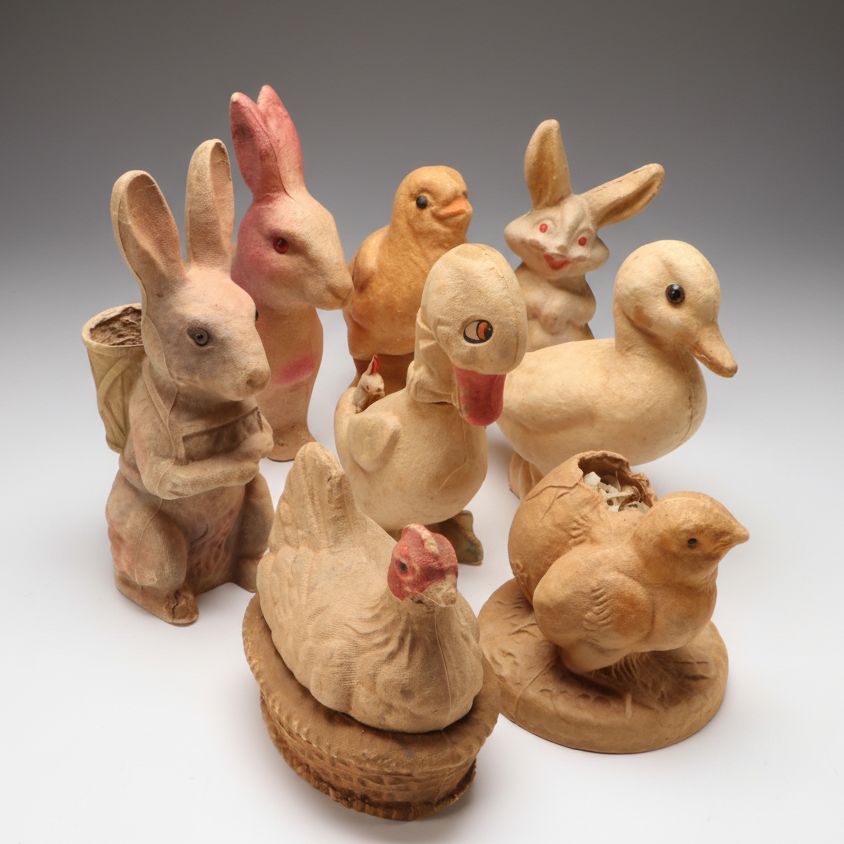 F. N. Burt, Drake Process with Other Papier-Mâché Figures and Candy Containers