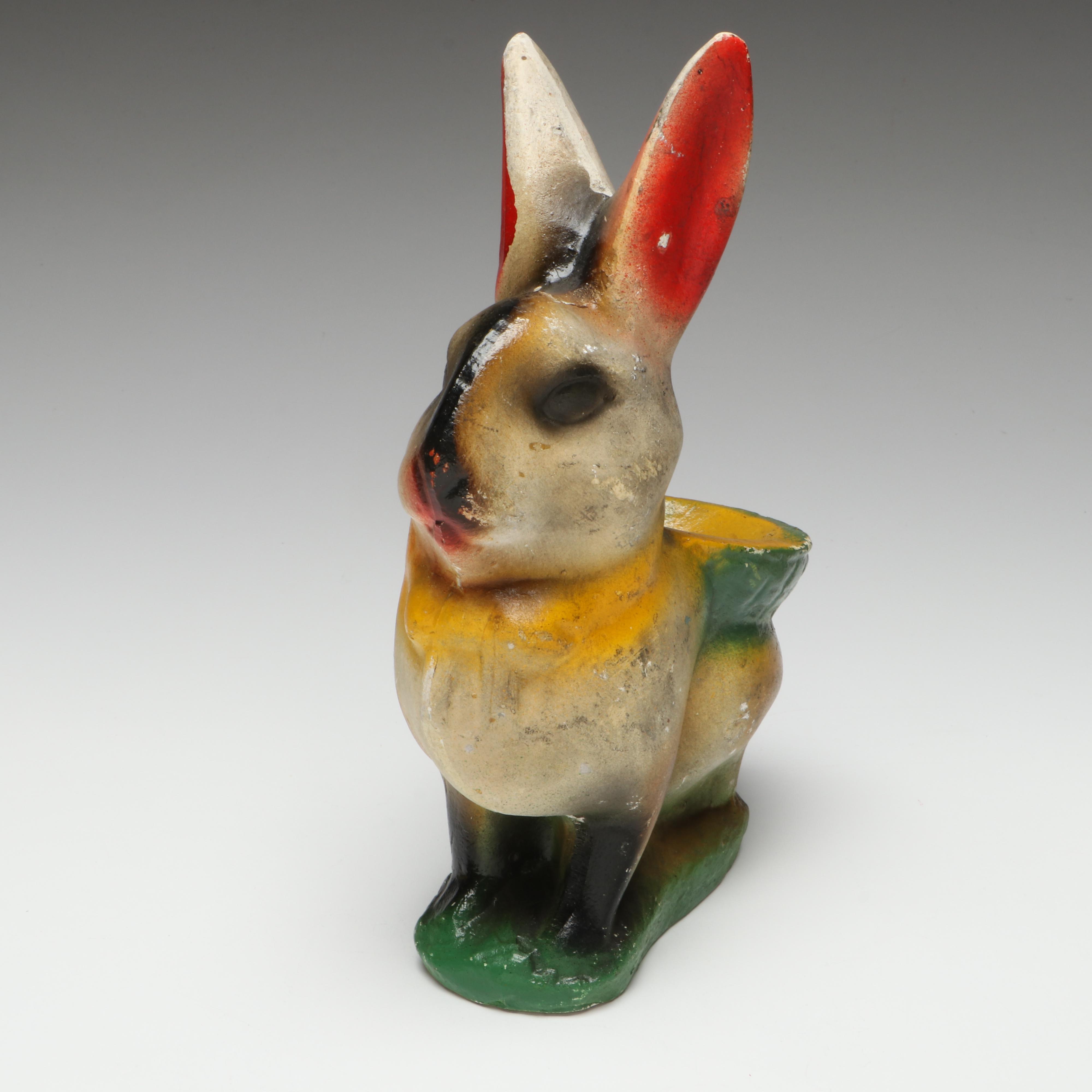 Chalkware Easter Bunny, Chick and Rooster Figurines, Mid-20th Century
