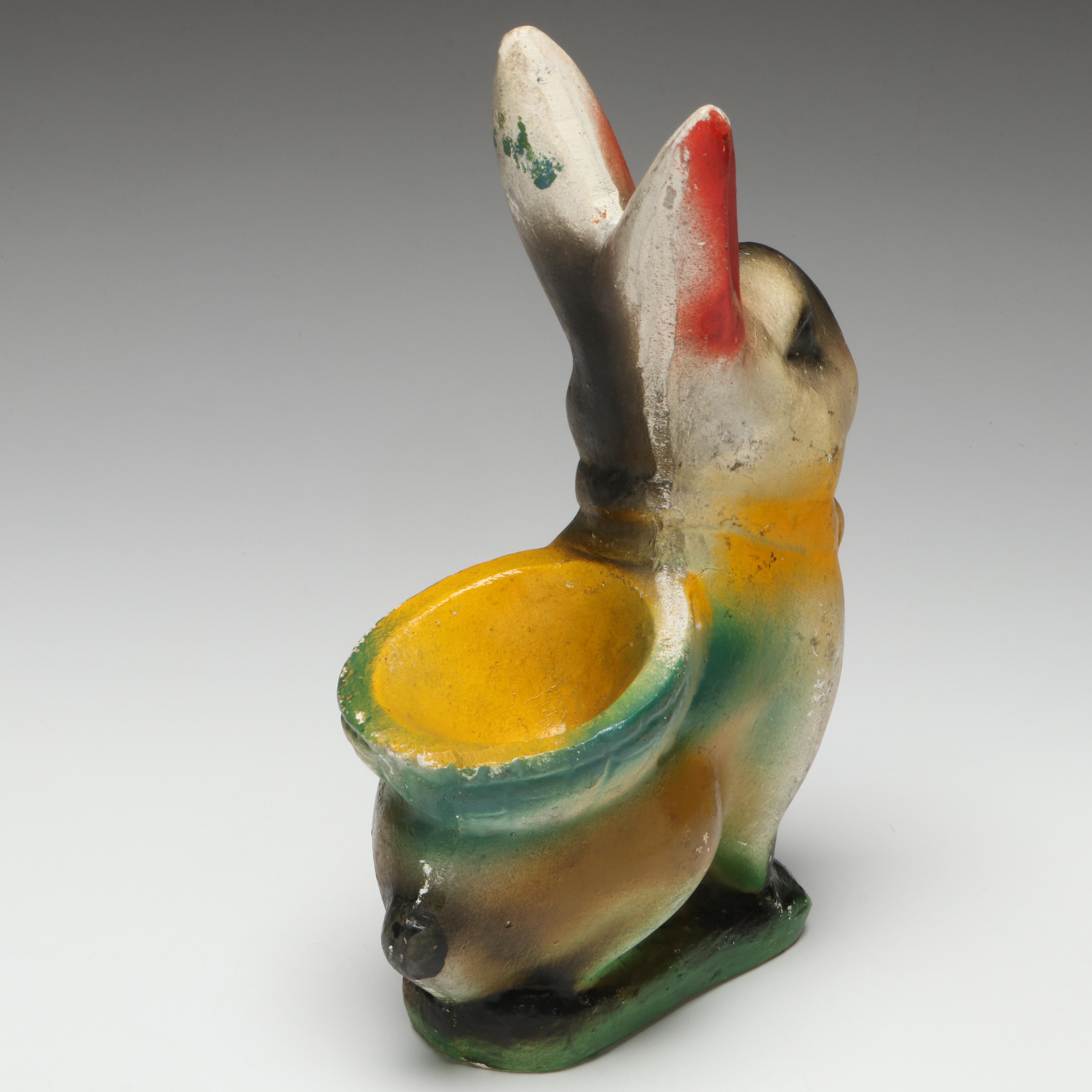 Chalkware Easter Bunny, Chick and Rooster Figurines, Mid-20th Century