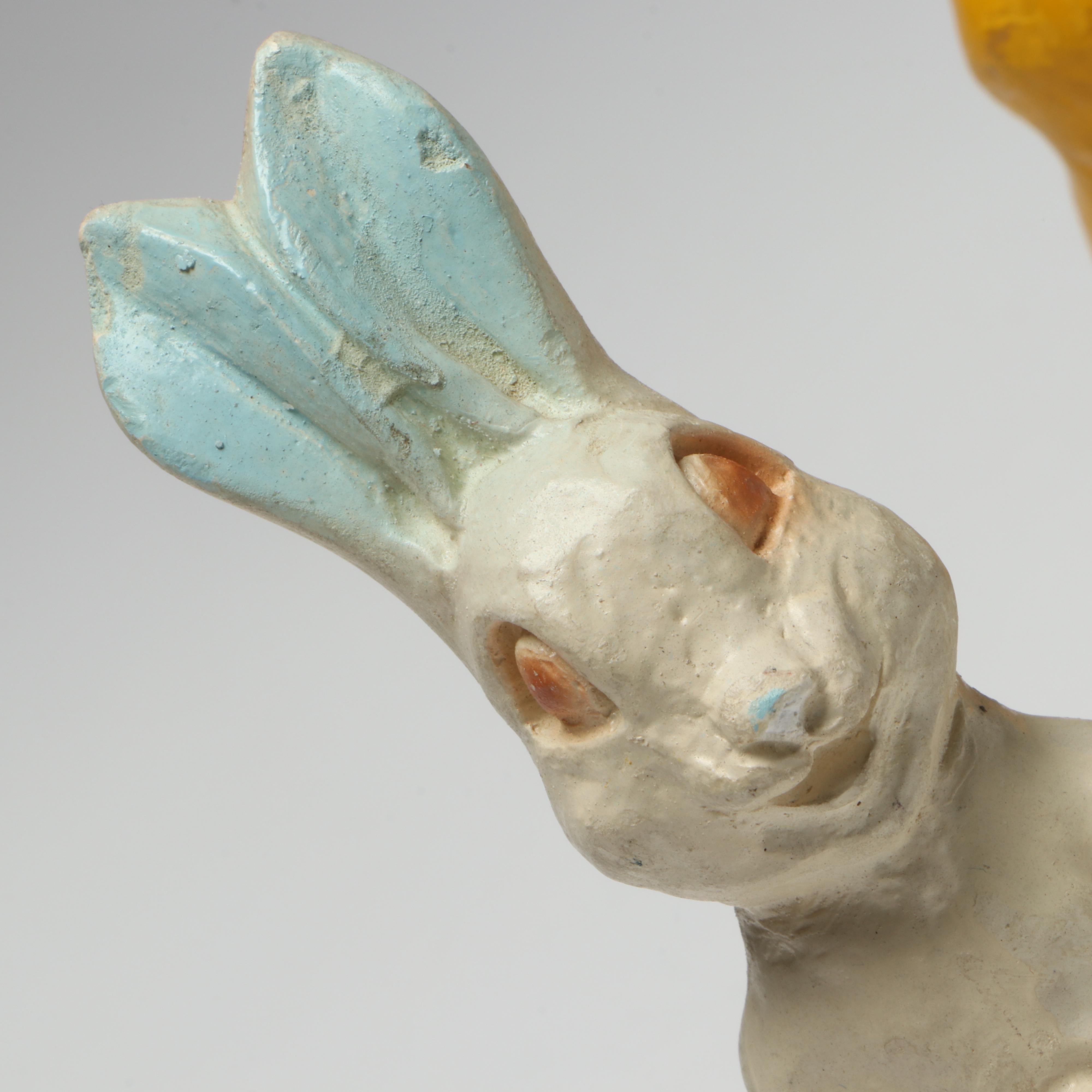 Chalkware Easter Bunny, Chick and Rooster Figurines, Mid-20th Century