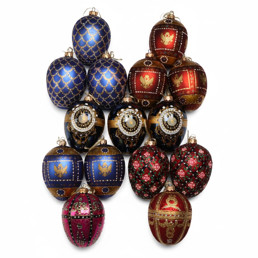 Thomas Glenn "Tick Tock Blue" and More Fabergé Egg Style Blown Glass Ornaments