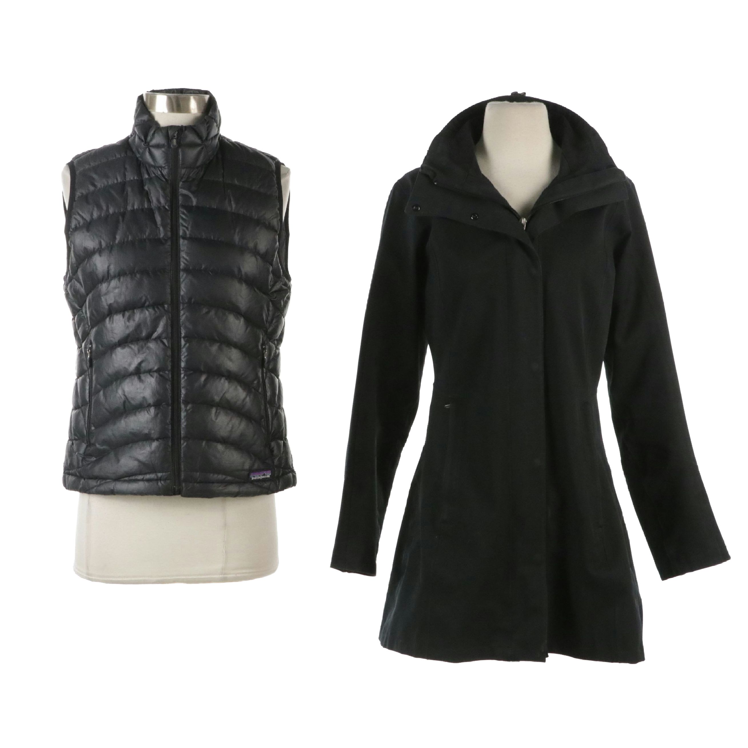 Patagonia Down Zip Vest and Waterproof Zip and Snap Jacket with Detachable Hood