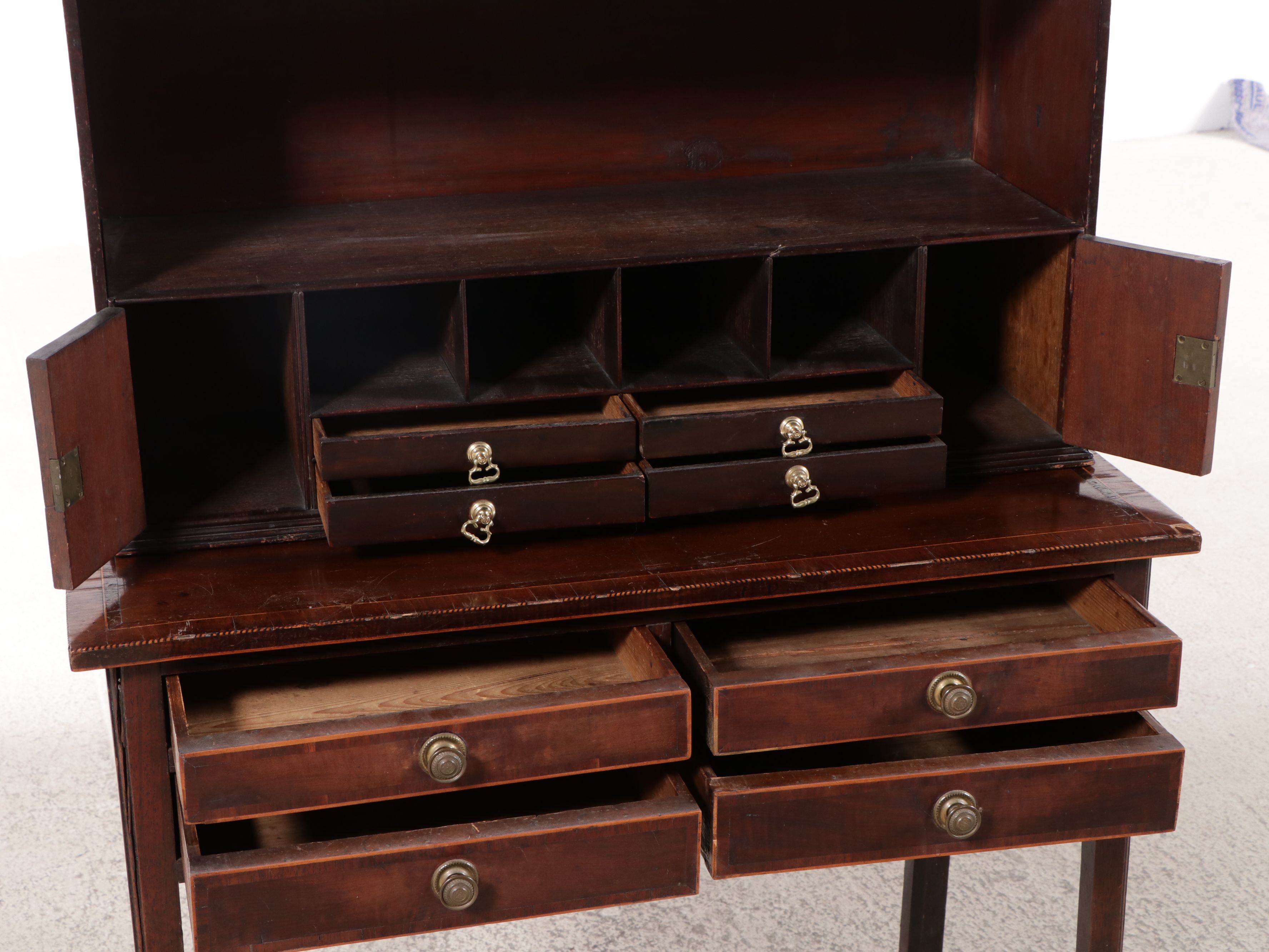 Georgian Style Barber Pole Inlay Mahogany Writing Desk, 18th-19th Century