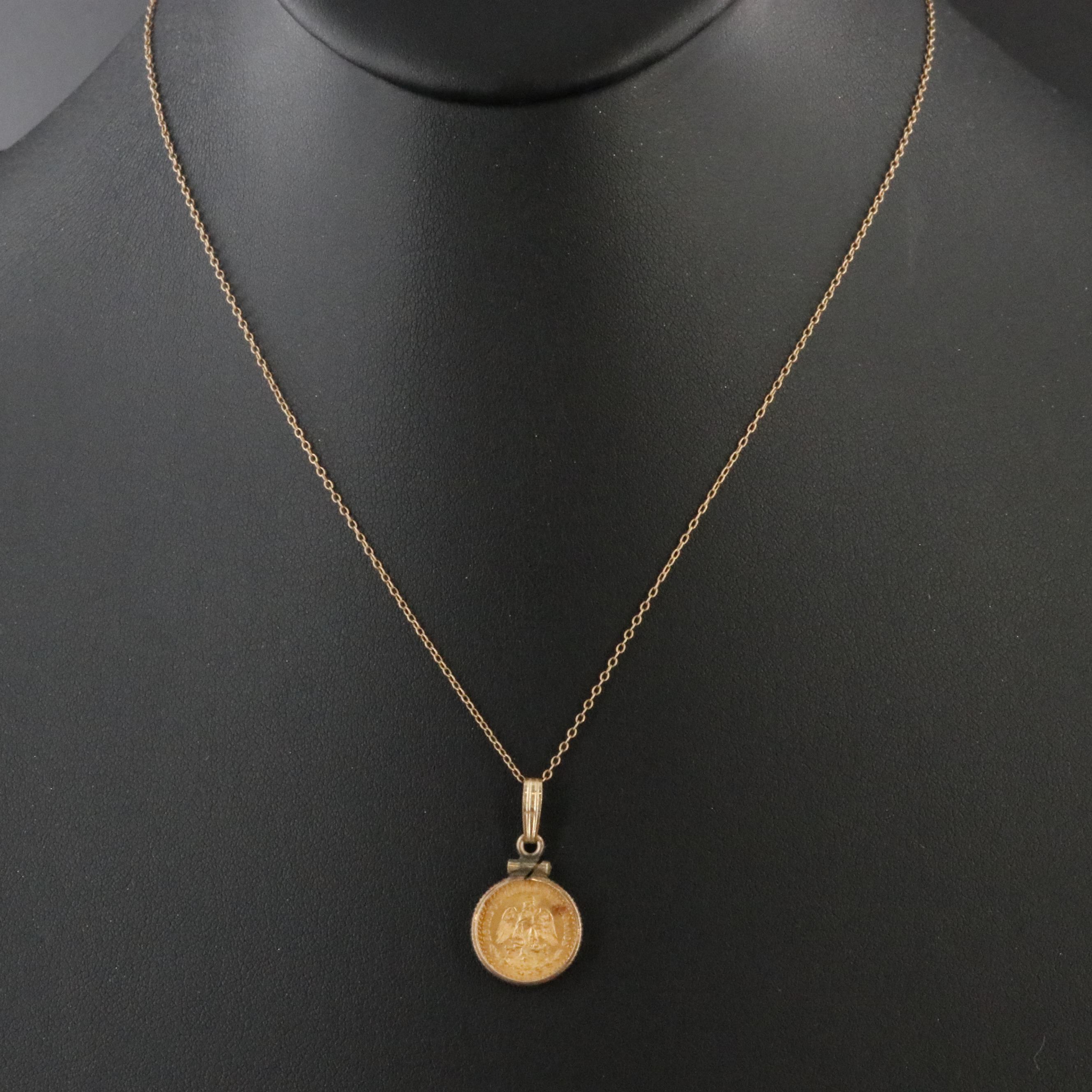 14K Pendant Necklace with 1945 Mexico 2 Peso Coin