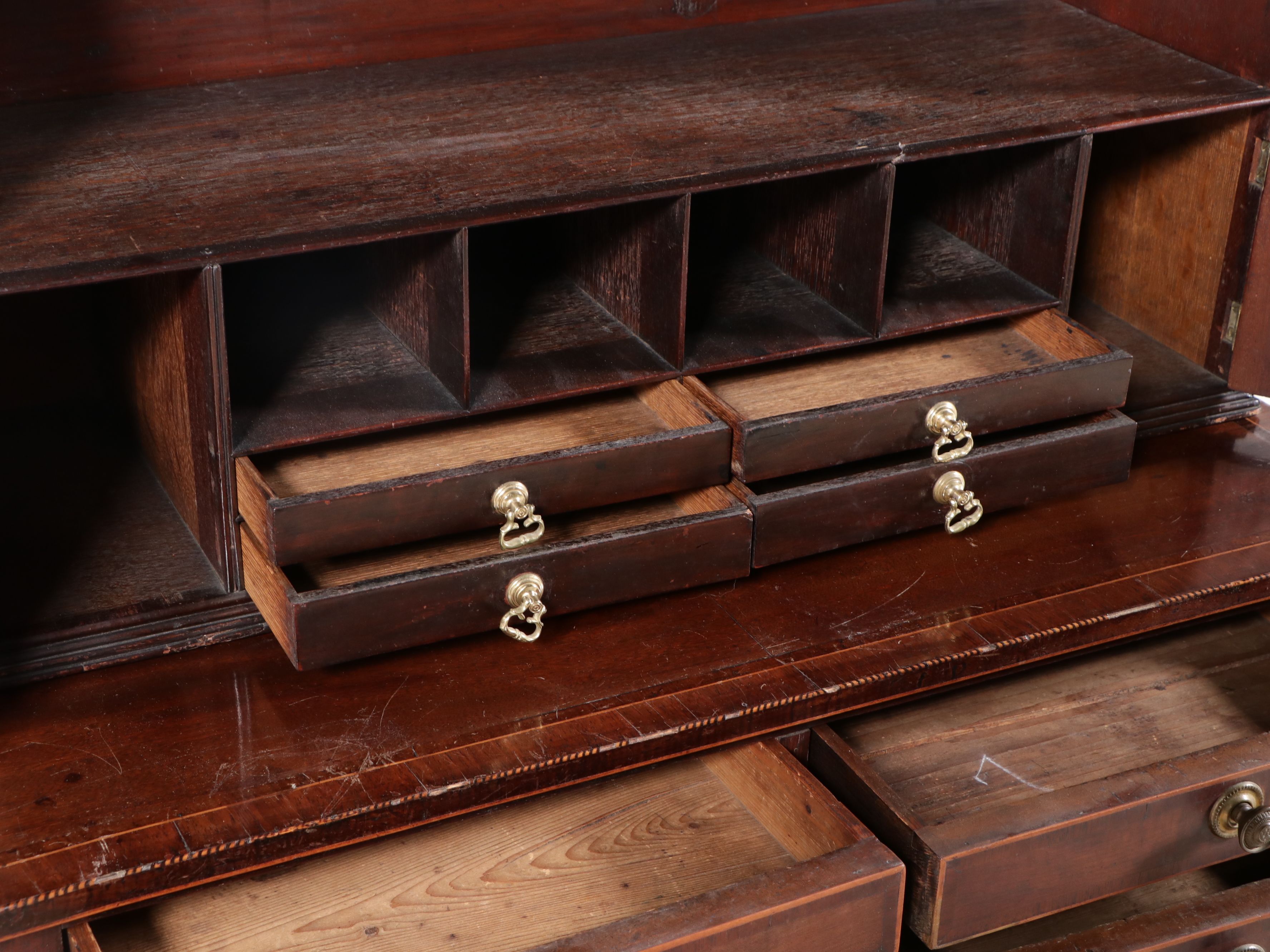 Georgian Style Barber Pole Inlay Mahogany Writing Desk, 18th-19th Century