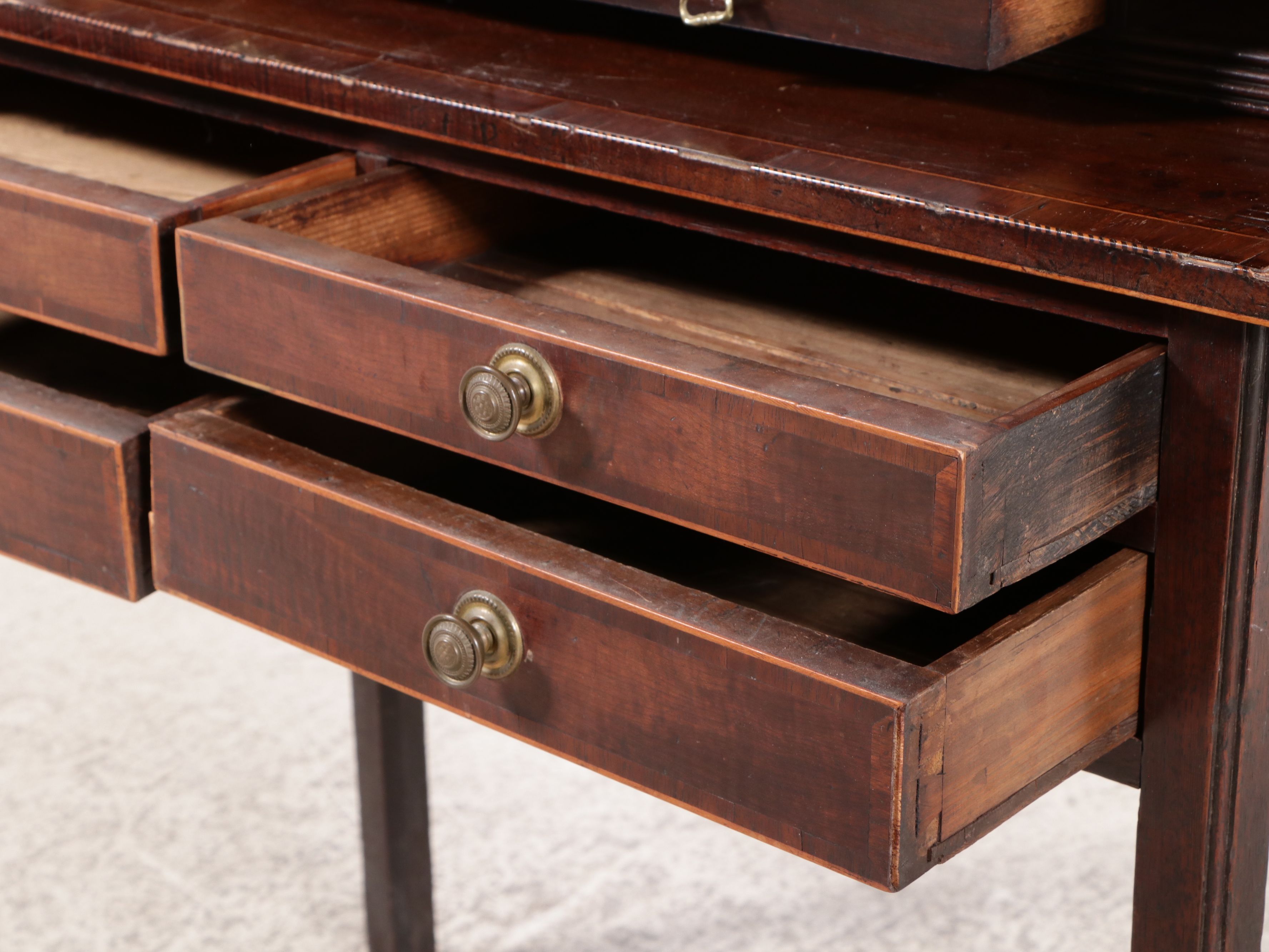 Georgian Style Barber Pole Inlay Mahogany Writing Desk, 18th-19th Century