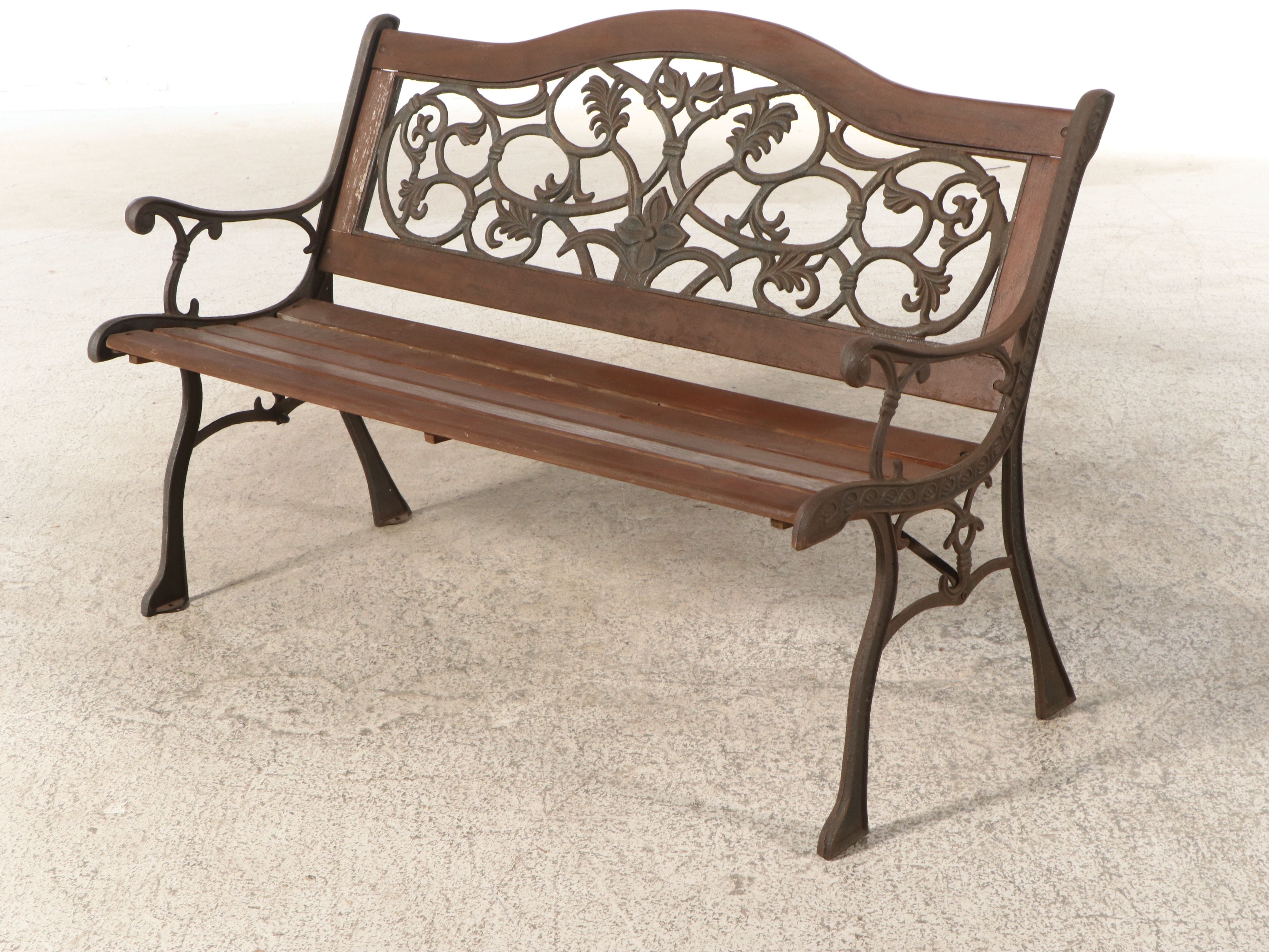 Art Nouveau Style Metal and Wood Garden Bench