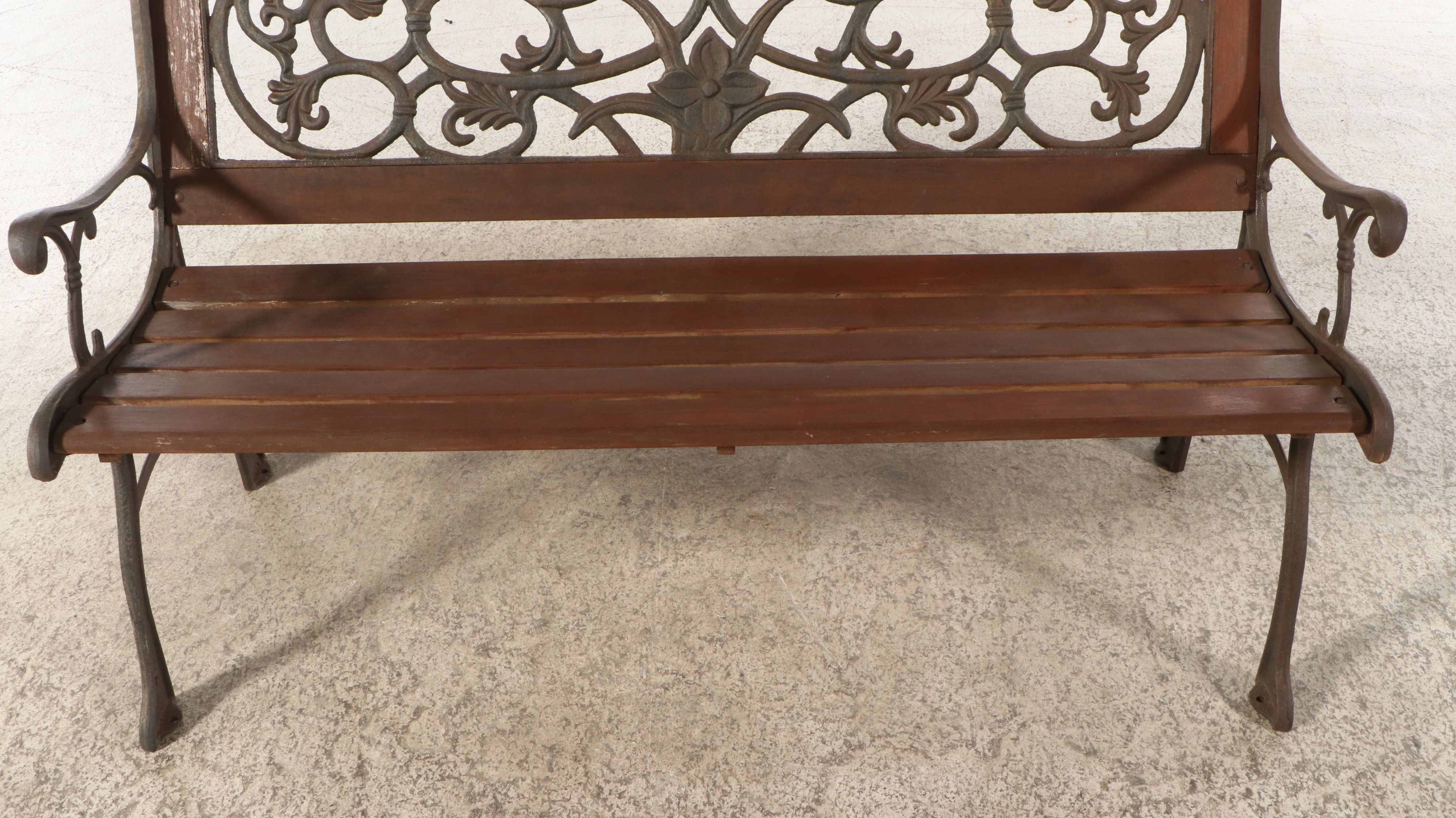 Art Nouveau Style Metal and Wood Garden Bench