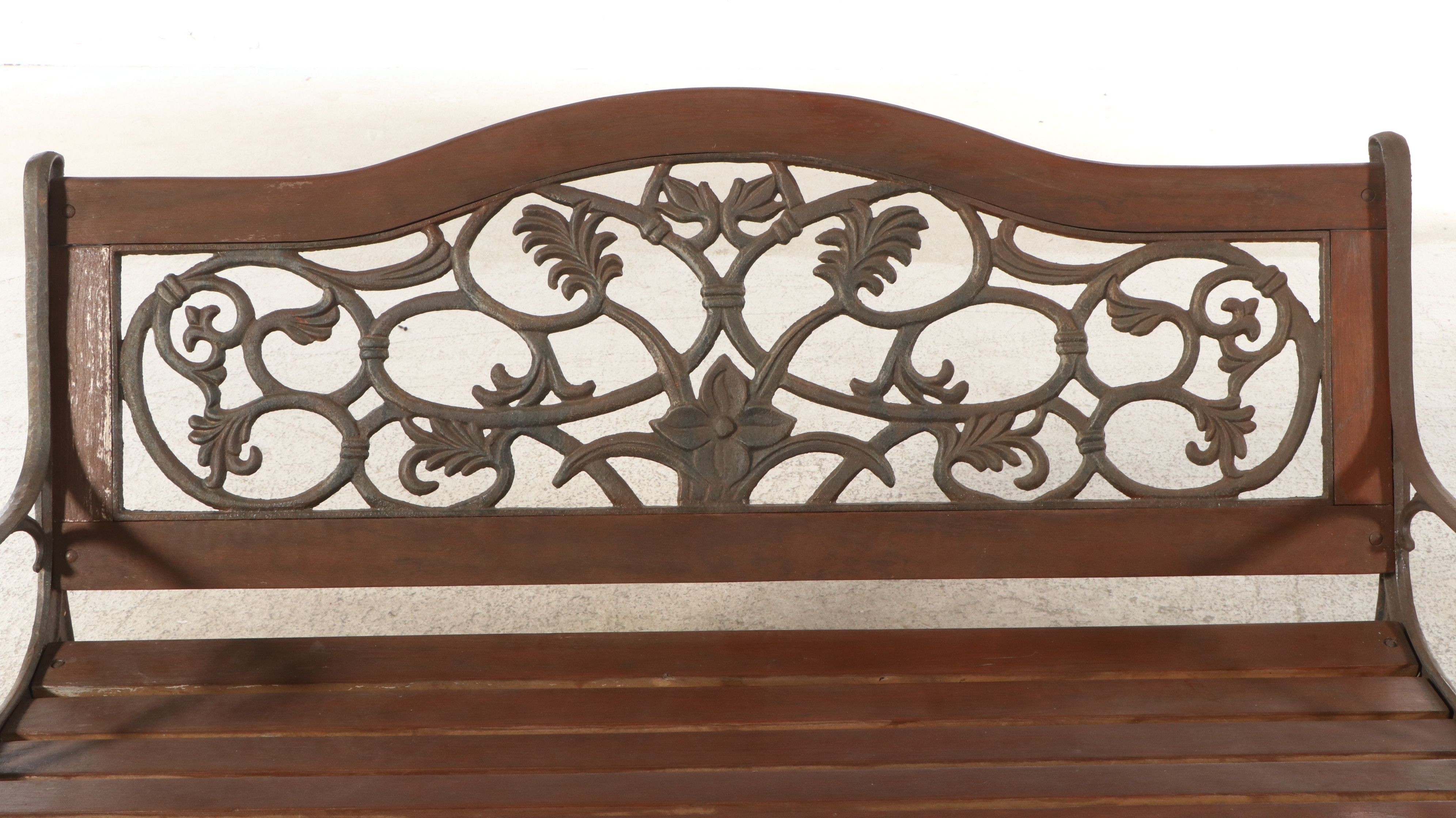 Art Nouveau Style Metal and Wood Garden Bench