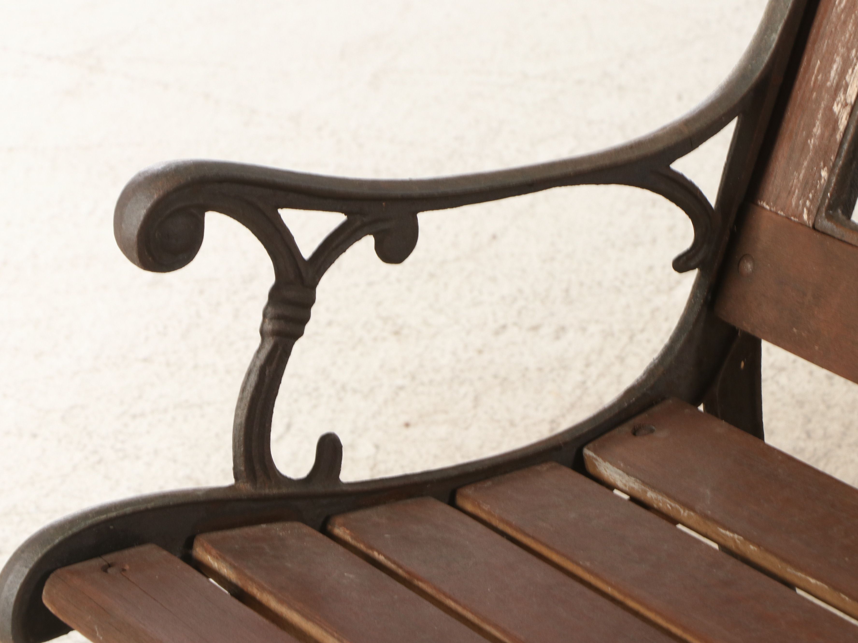 Art Nouveau Style Metal and Wood Garden Bench