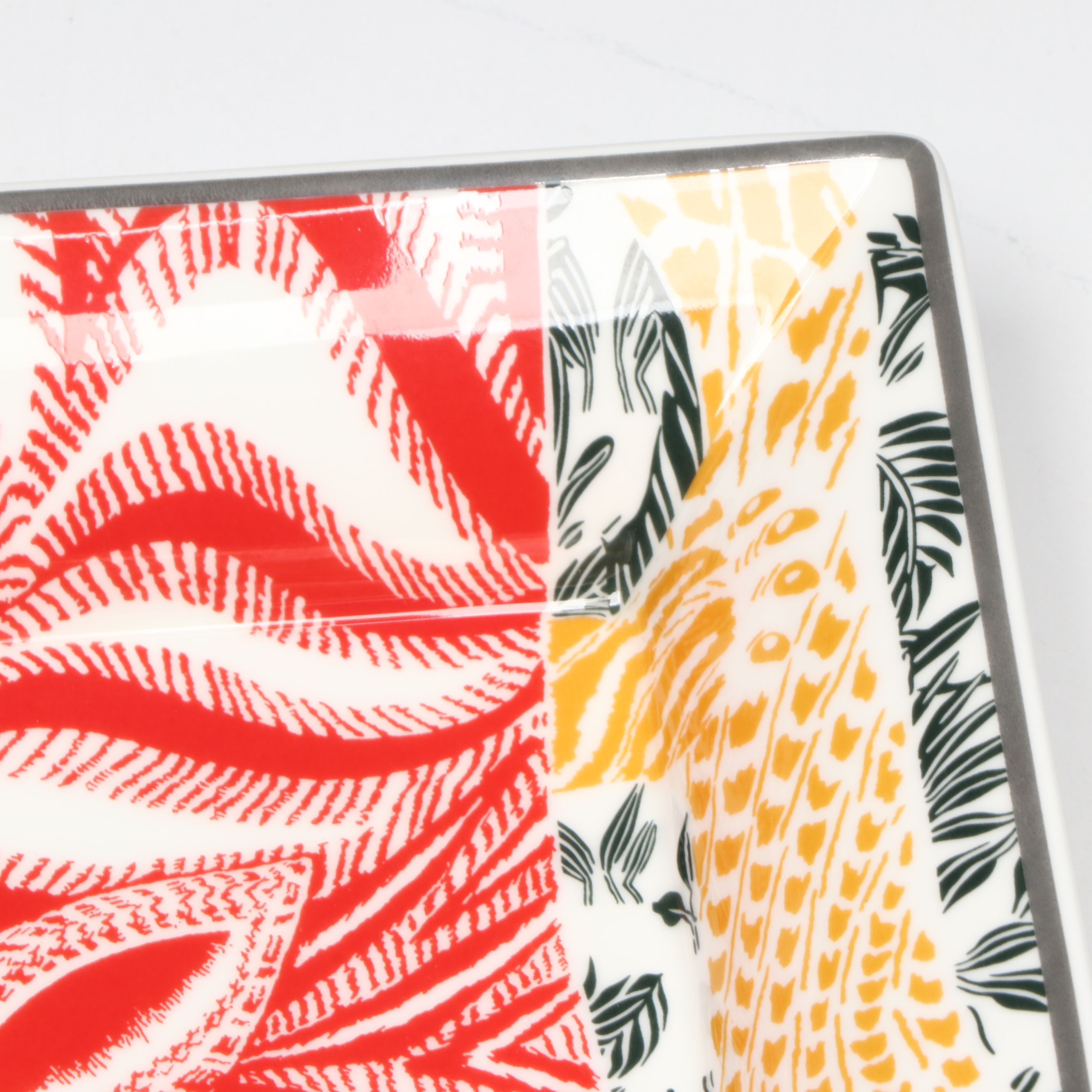 Hermès "Chat Carre" Porcelain and Velvet Goatskin Change Tray