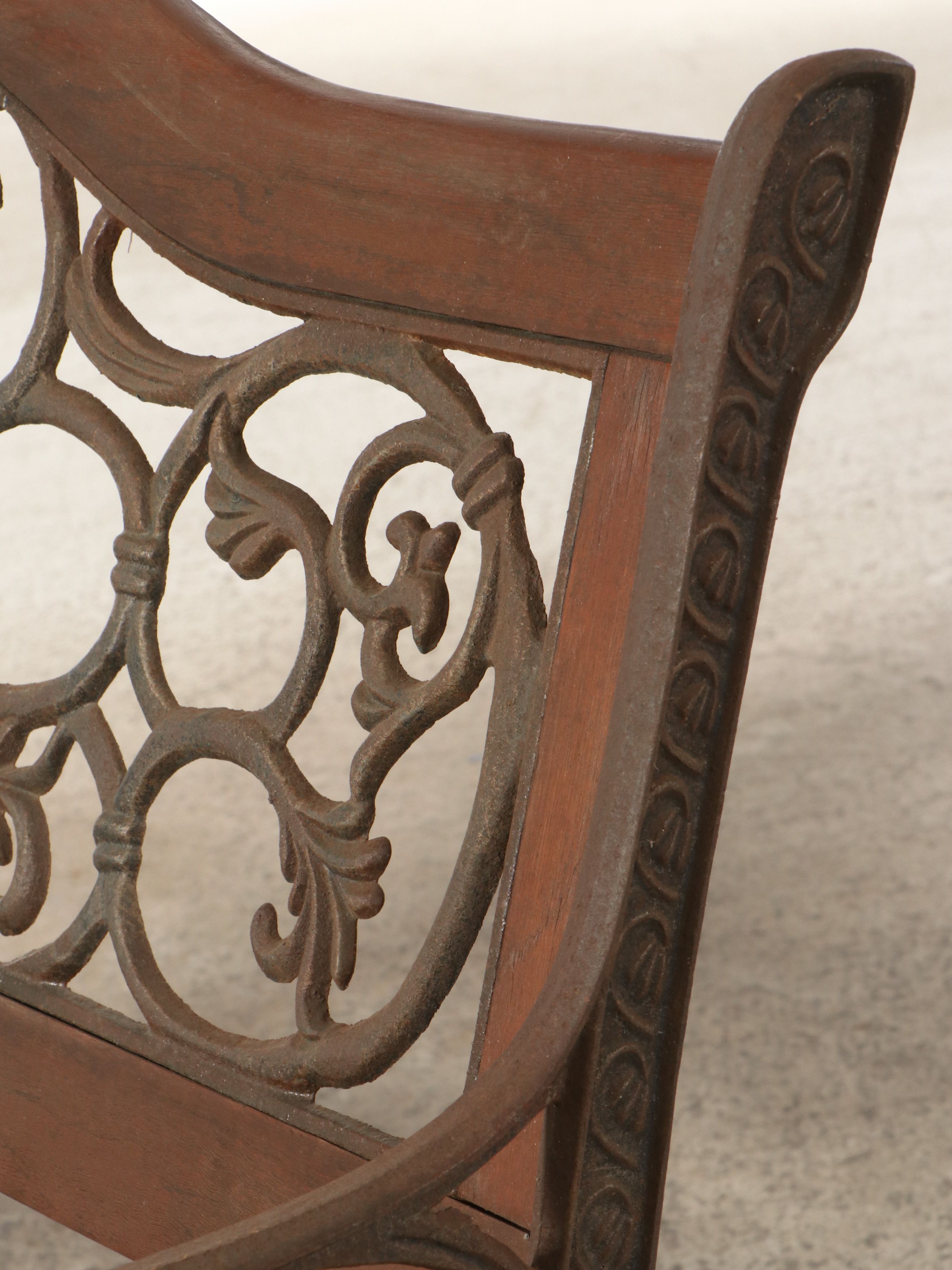 Art Nouveau Style Metal and Wood Garden Bench