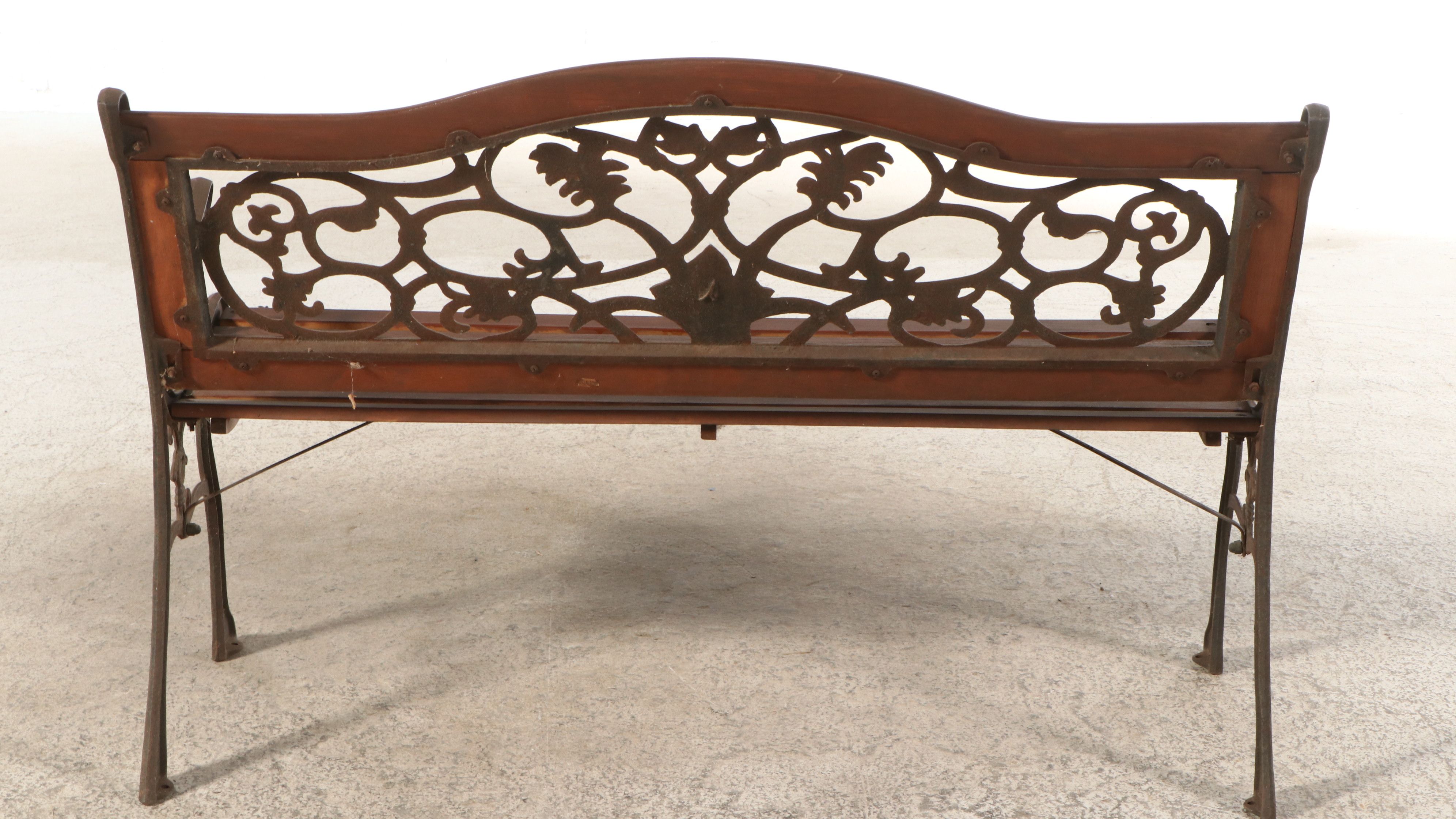 Art Nouveau Style Metal and Wood Garden Bench