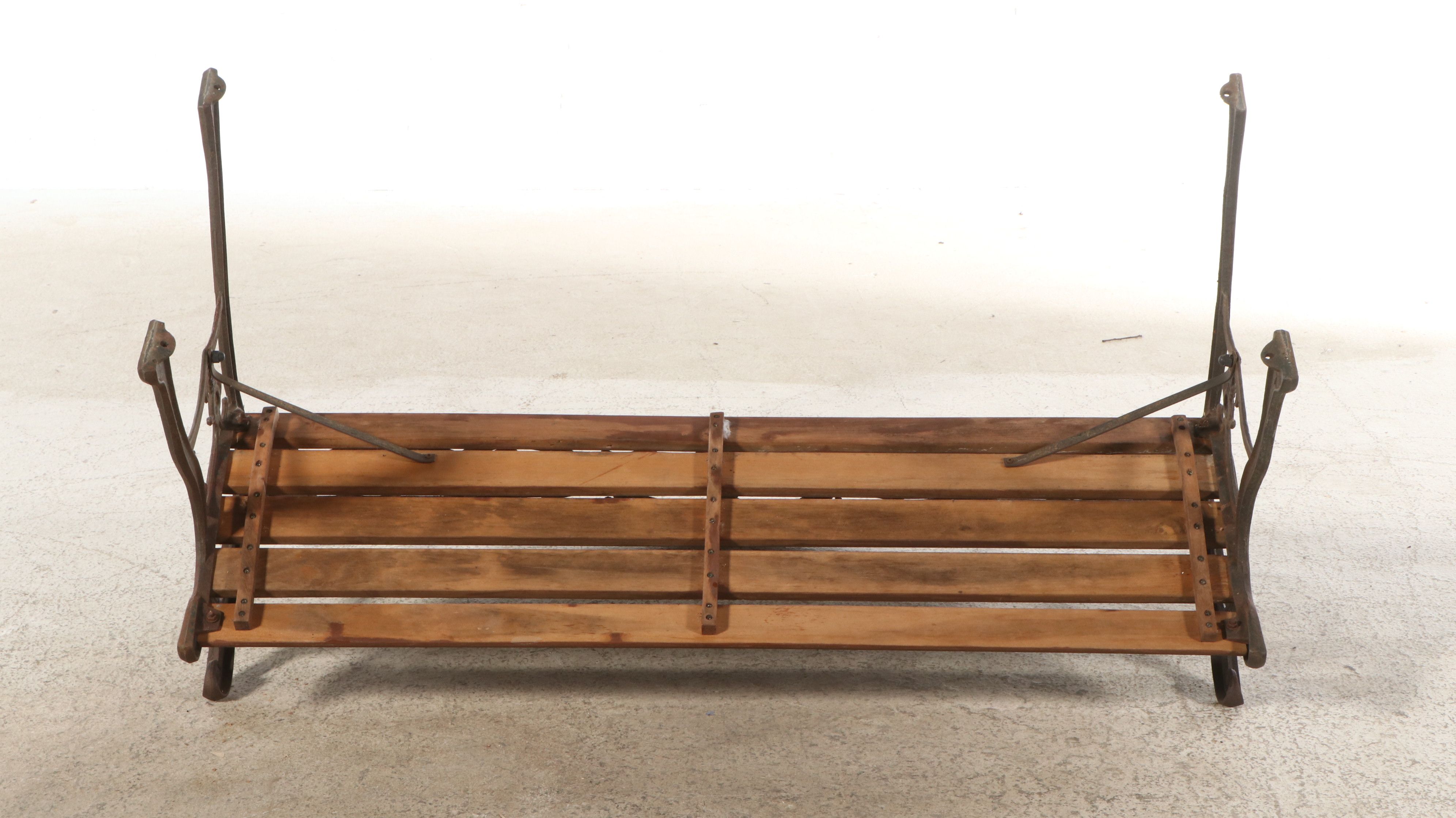 Art Nouveau Style Metal and Wood Garden Bench