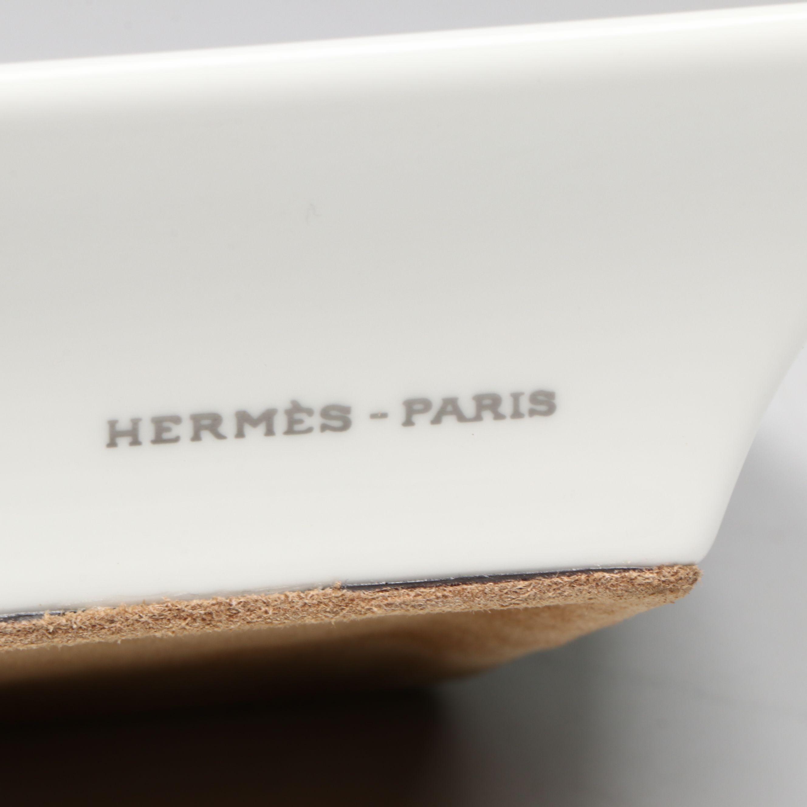 Hermès "Chat Carre" Porcelain and Velvet Goatskin Change Tray