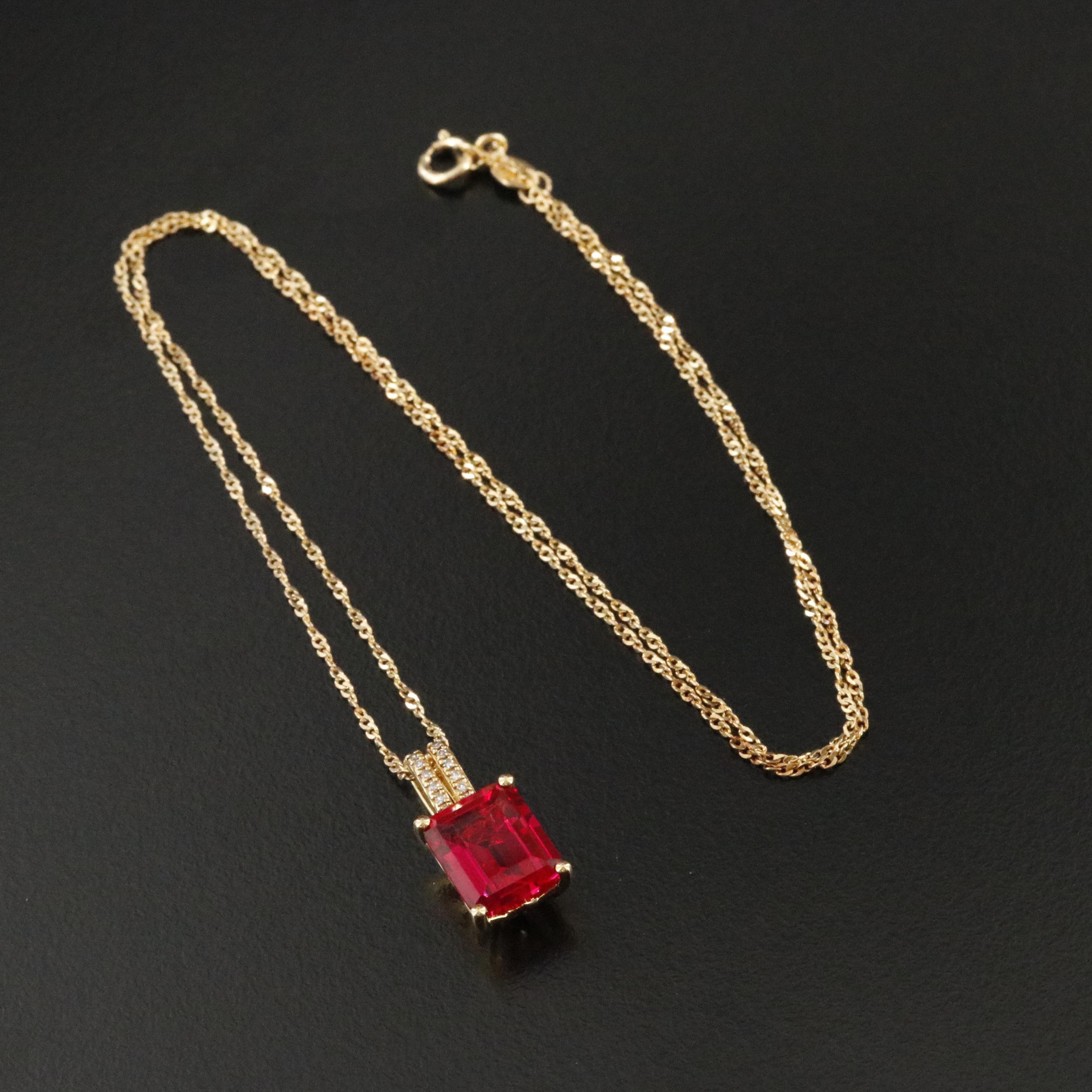 Sterling Ruby and Diamond Pendant Necklace