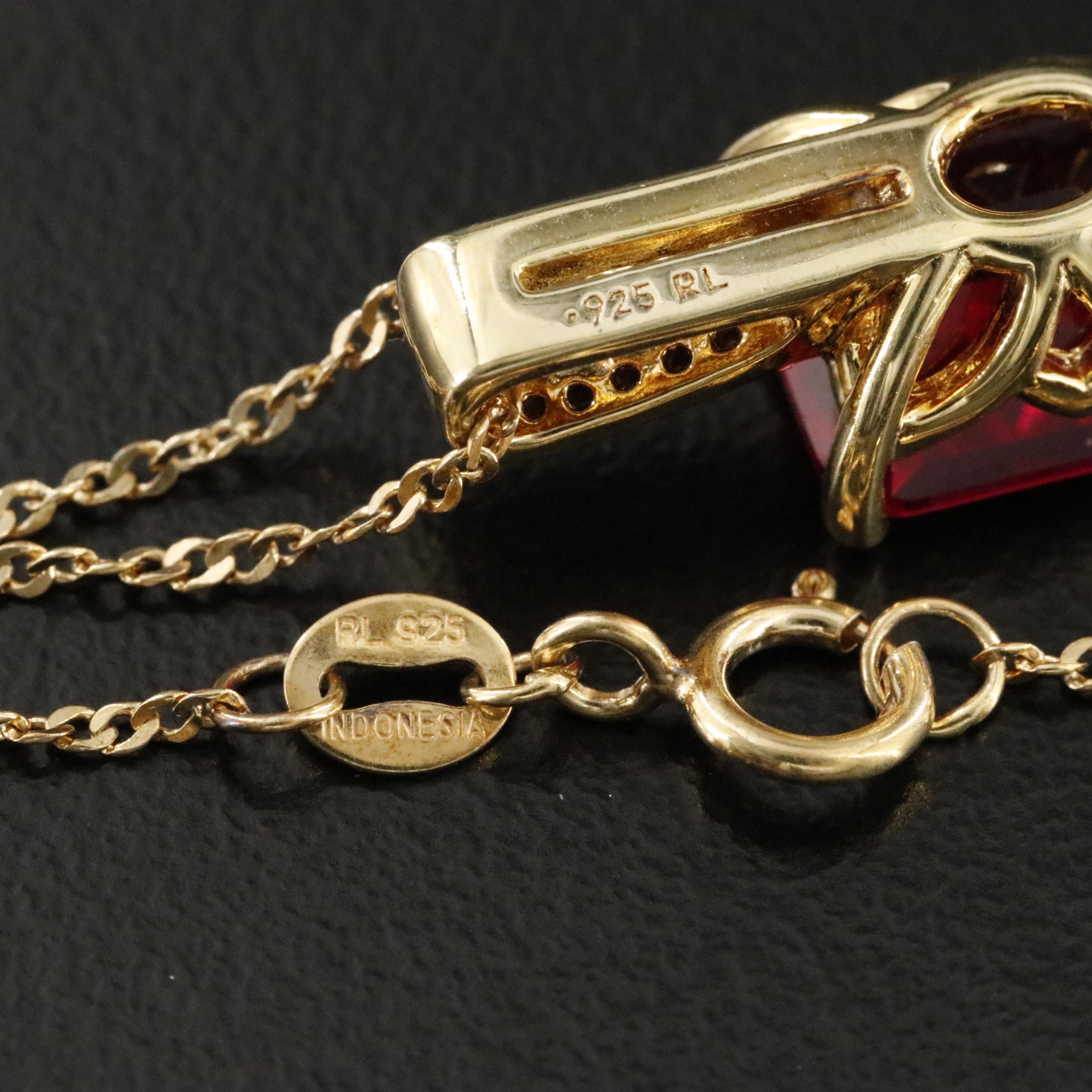 Sterling Ruby and Diamond Pendant Necklace