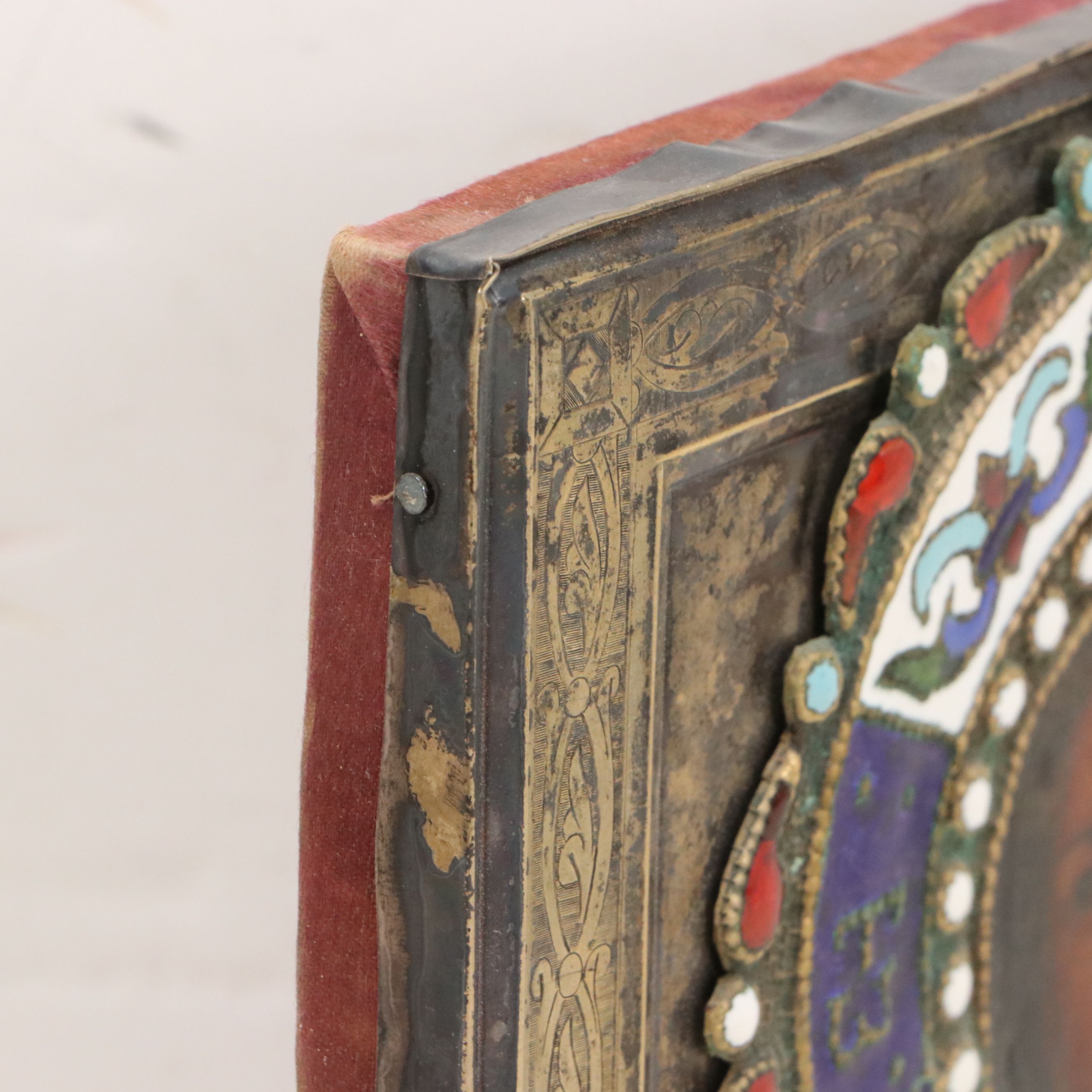 Russian Orthodox Tempera Icon of Christ Pantocrator with Silver Repoussé