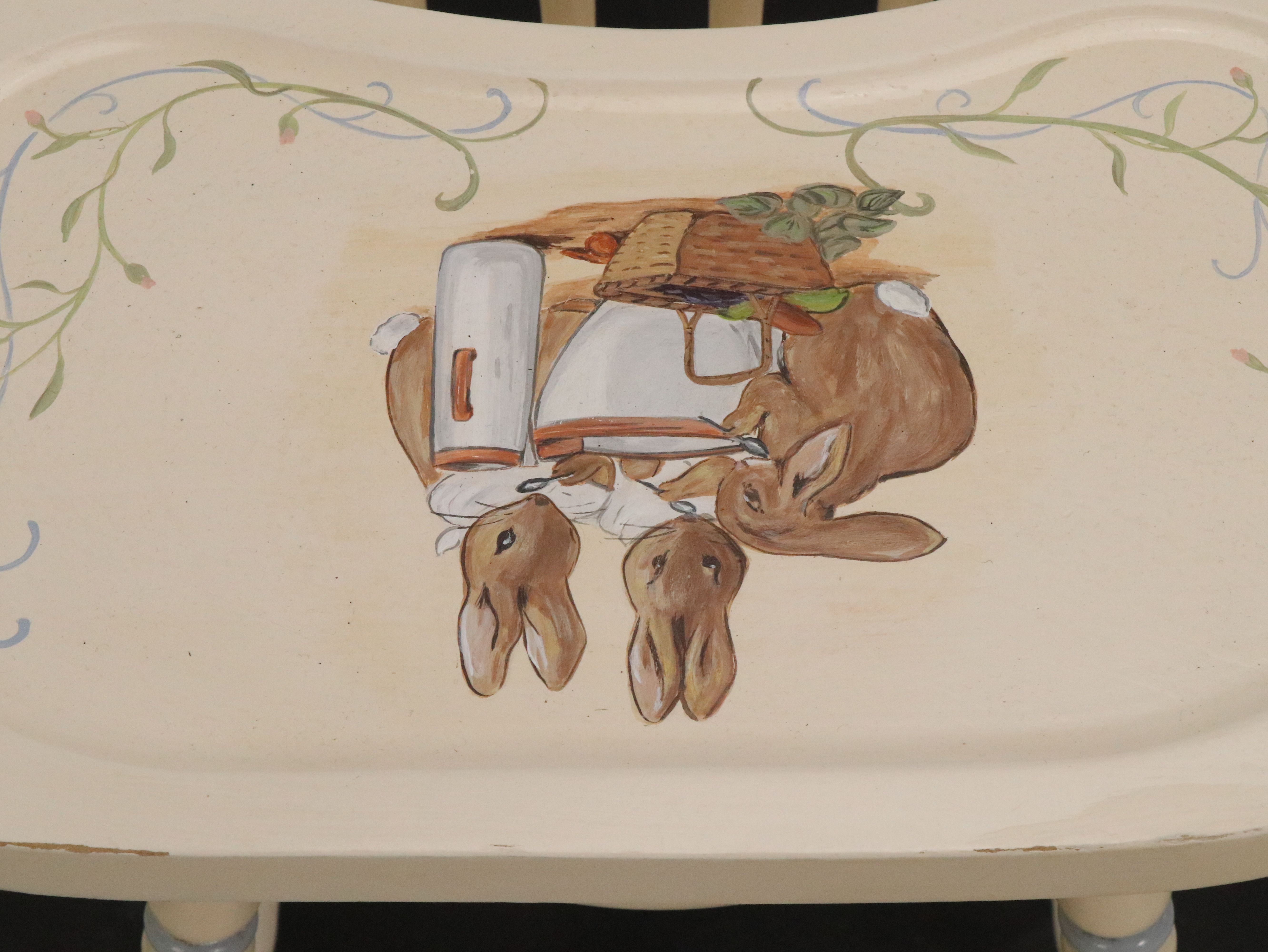 Beatrix Potter Style Paint-Decorated Wood Highchair