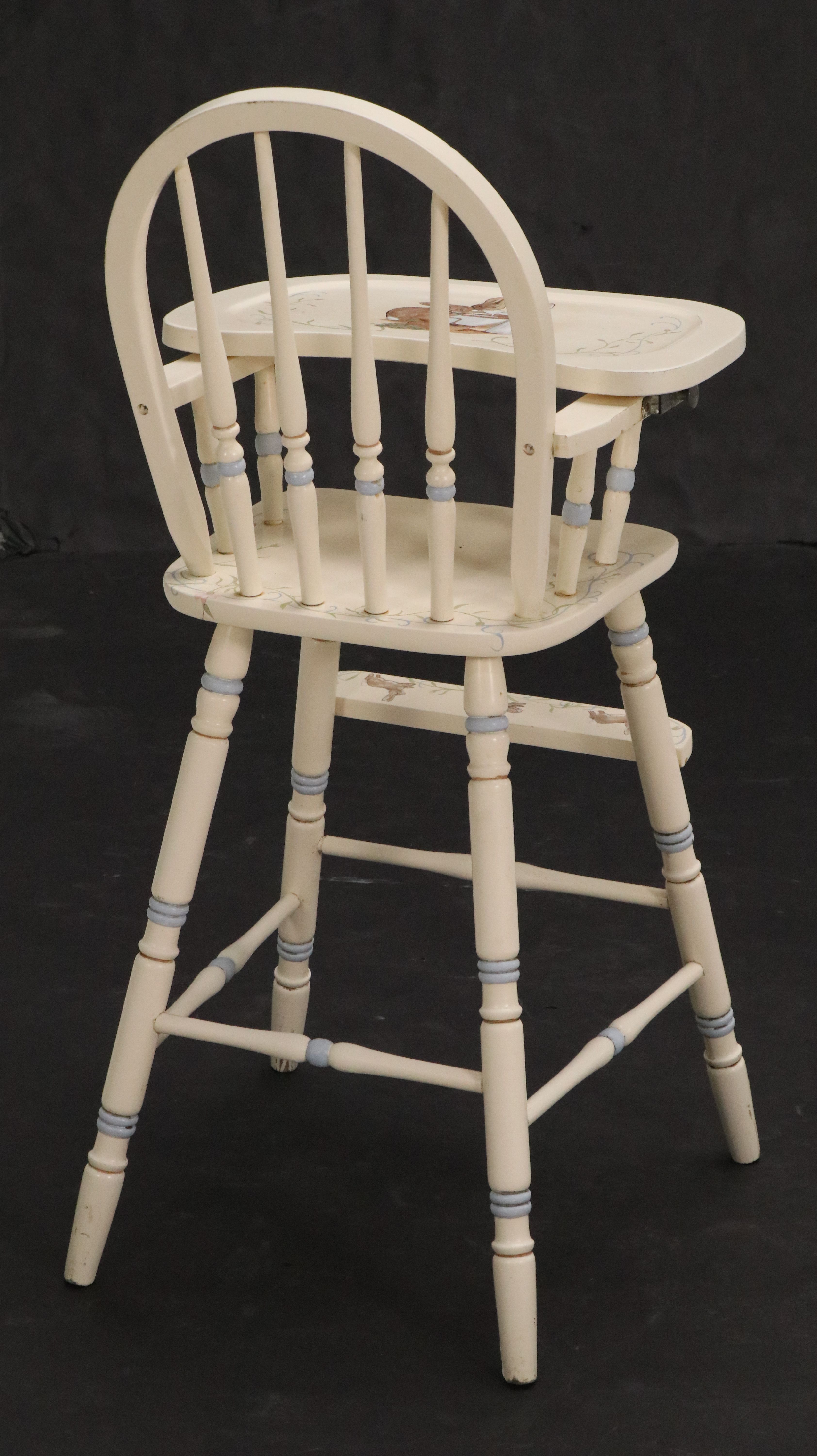 Beatrix Potter Style Paint-Decorated Wood Highchair
