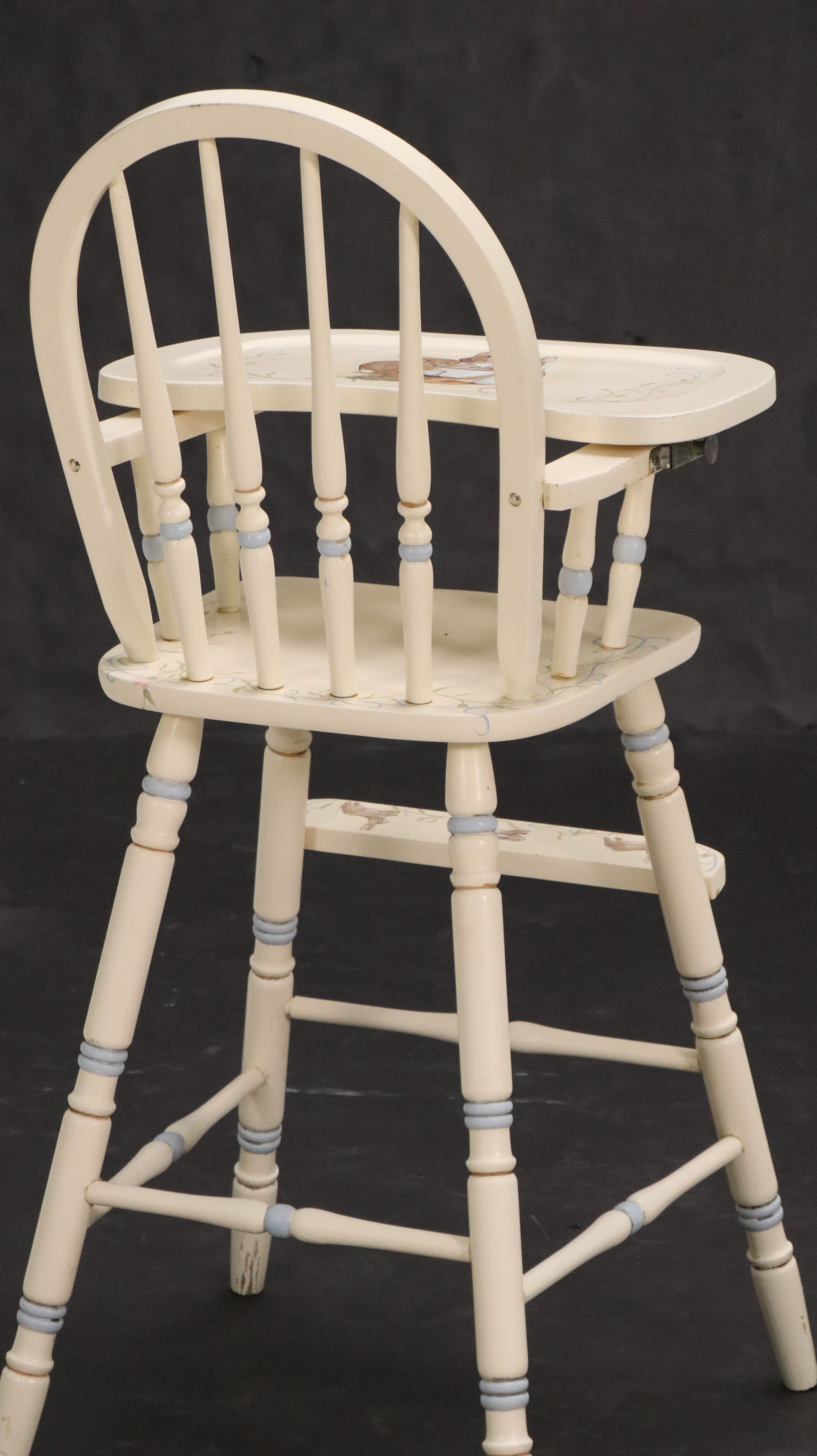 Beatrix Potter Style Paint-Decorated Wood Highchair