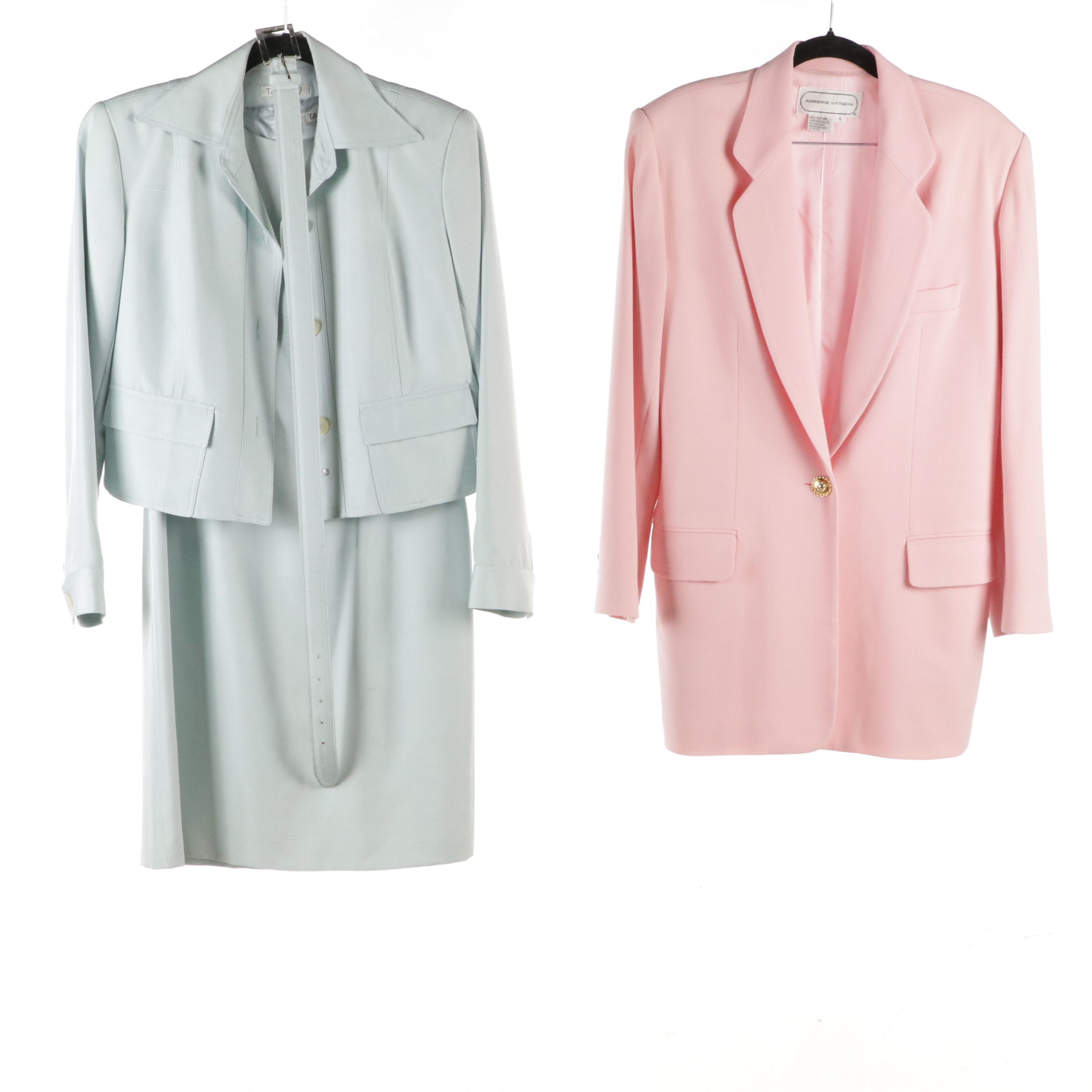 Tahari Blue Silk Sleeveless Dress & Jacket W Adrienne Vittadini Pink Wool Blazer