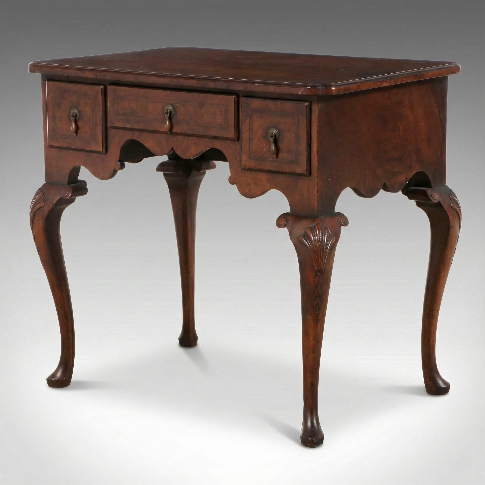 Queen Anne Style Walnut and Burl Lowboy Table