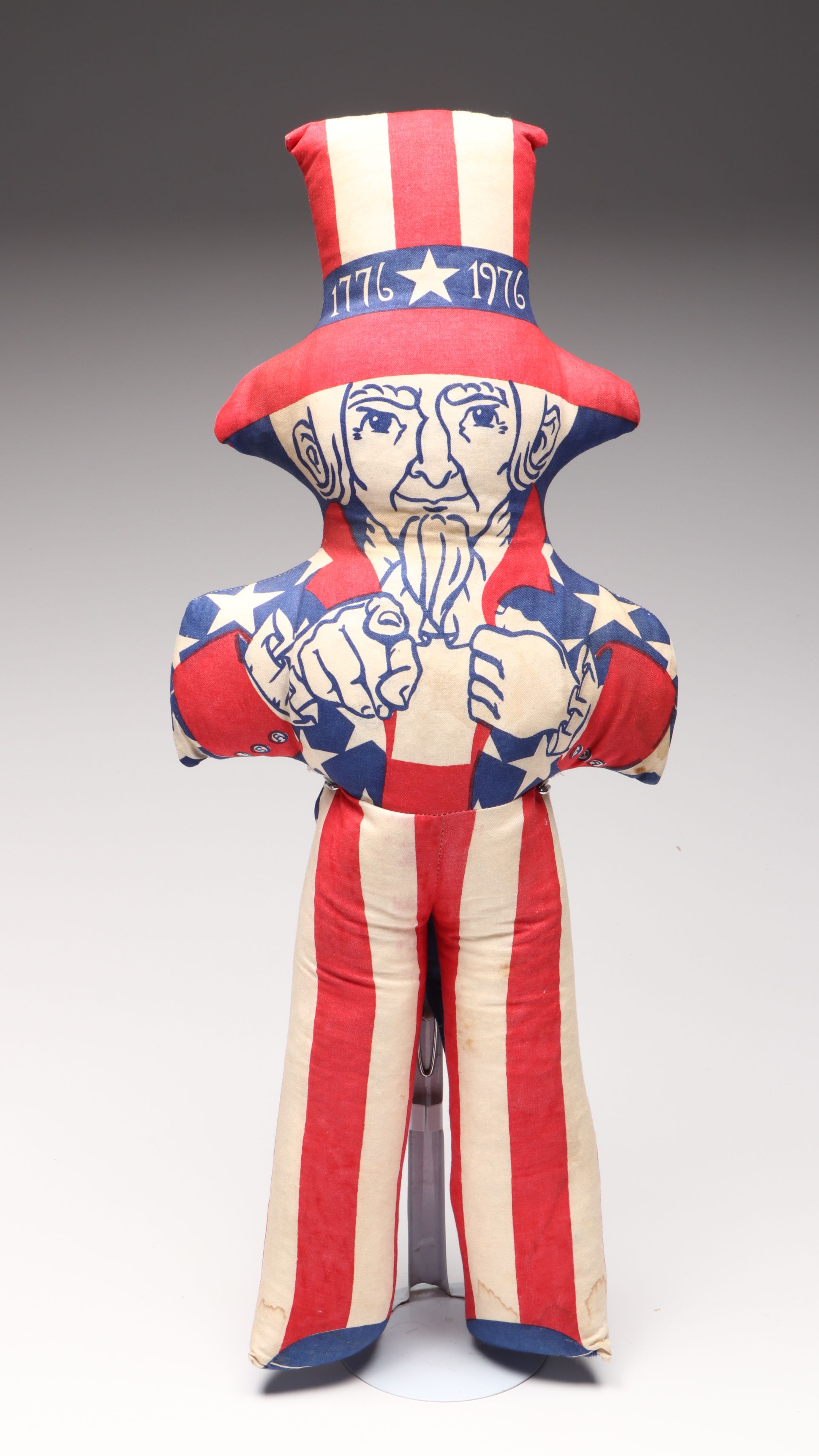 Wimp Gibson Uncle Sam Wood Folk Art Sculpture with Patriotic Decorations