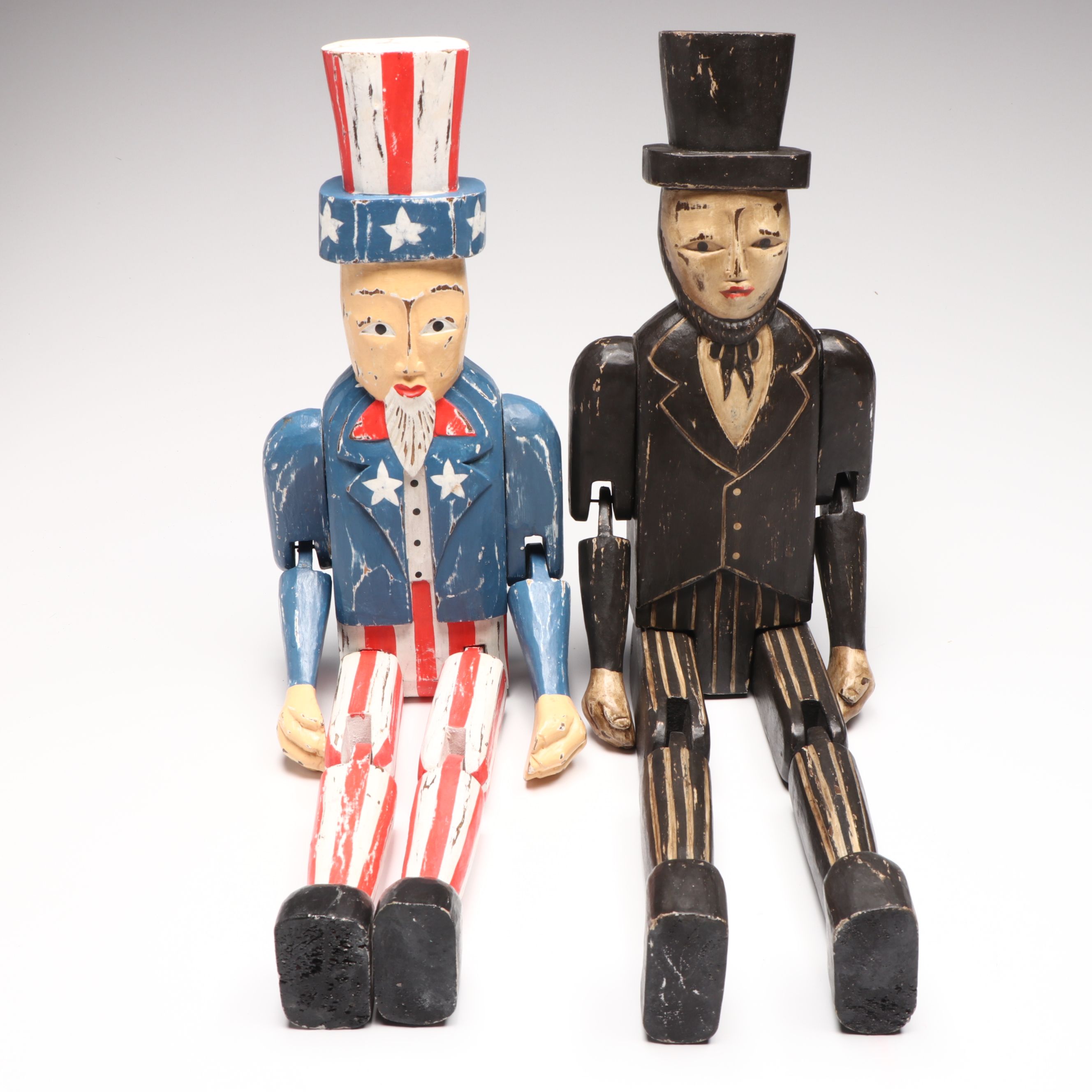 Wimp Gibson Uncle Sam Wood Folk Art Sculpture with Patriotic Decorations