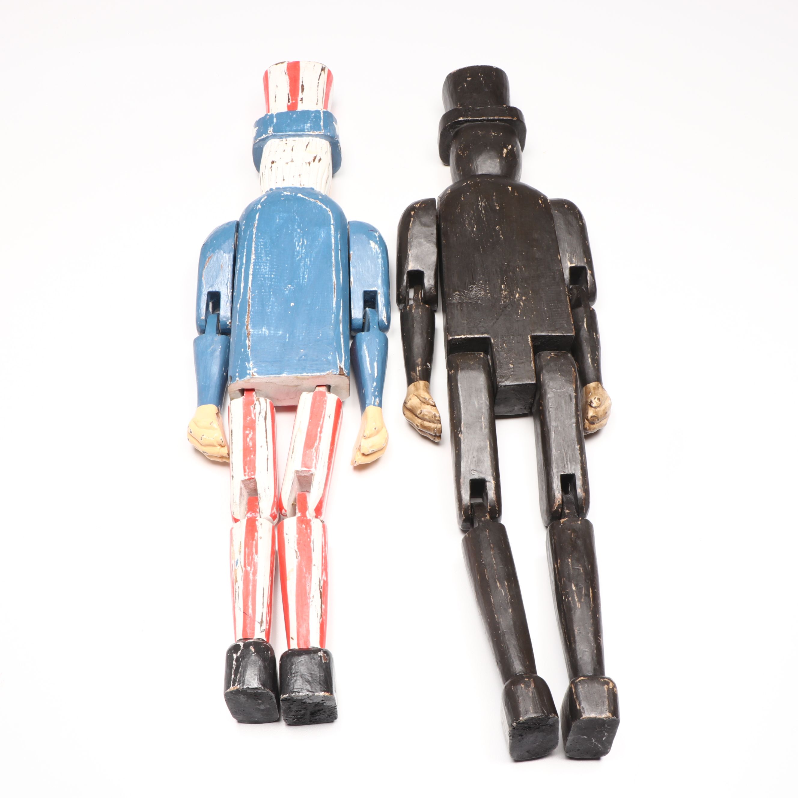 Wimp Gibson Uncle Sam Wood Folk Art Sculpture with Patriotic Decorations