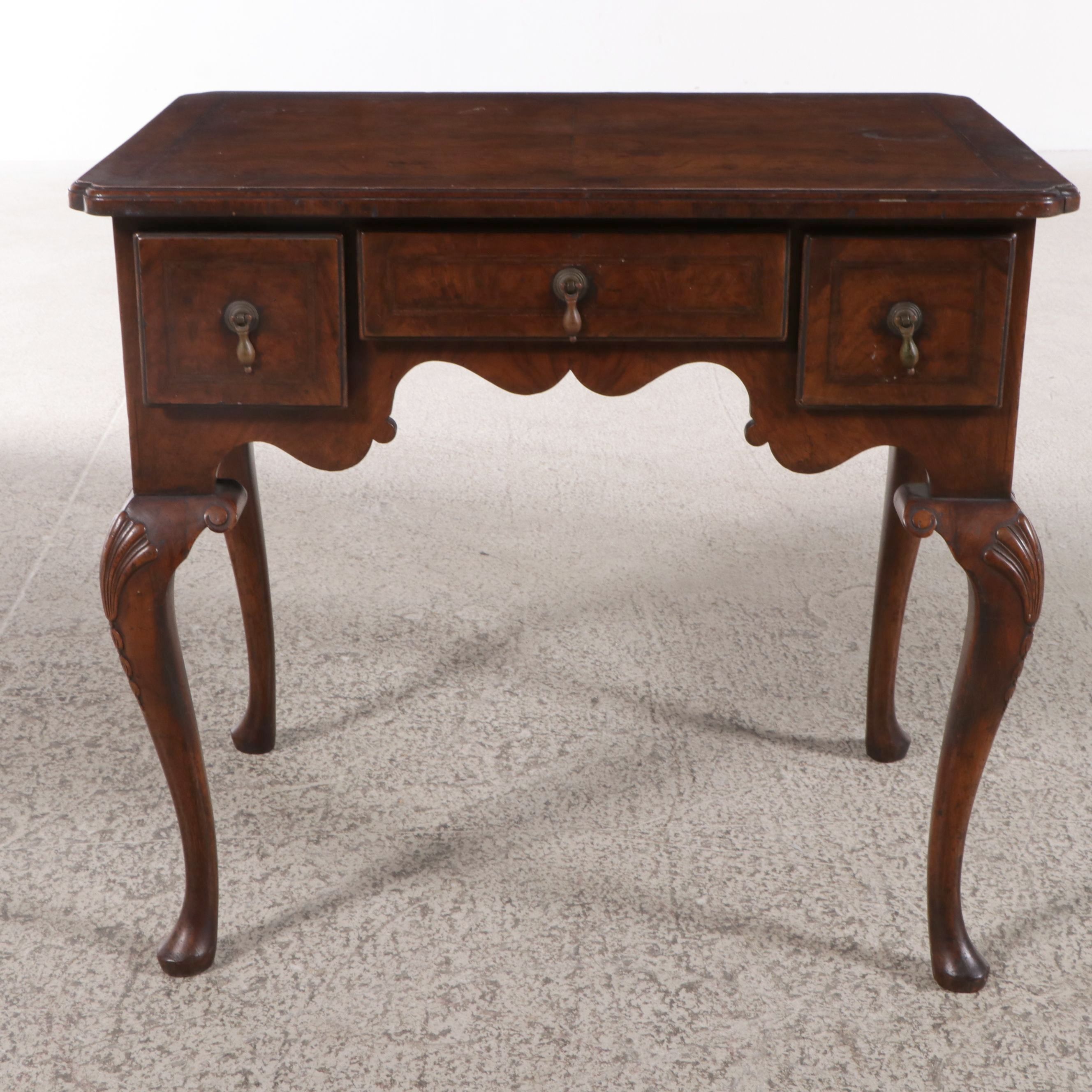 Queen Anne Style Walnut and Burl Lowboy Table