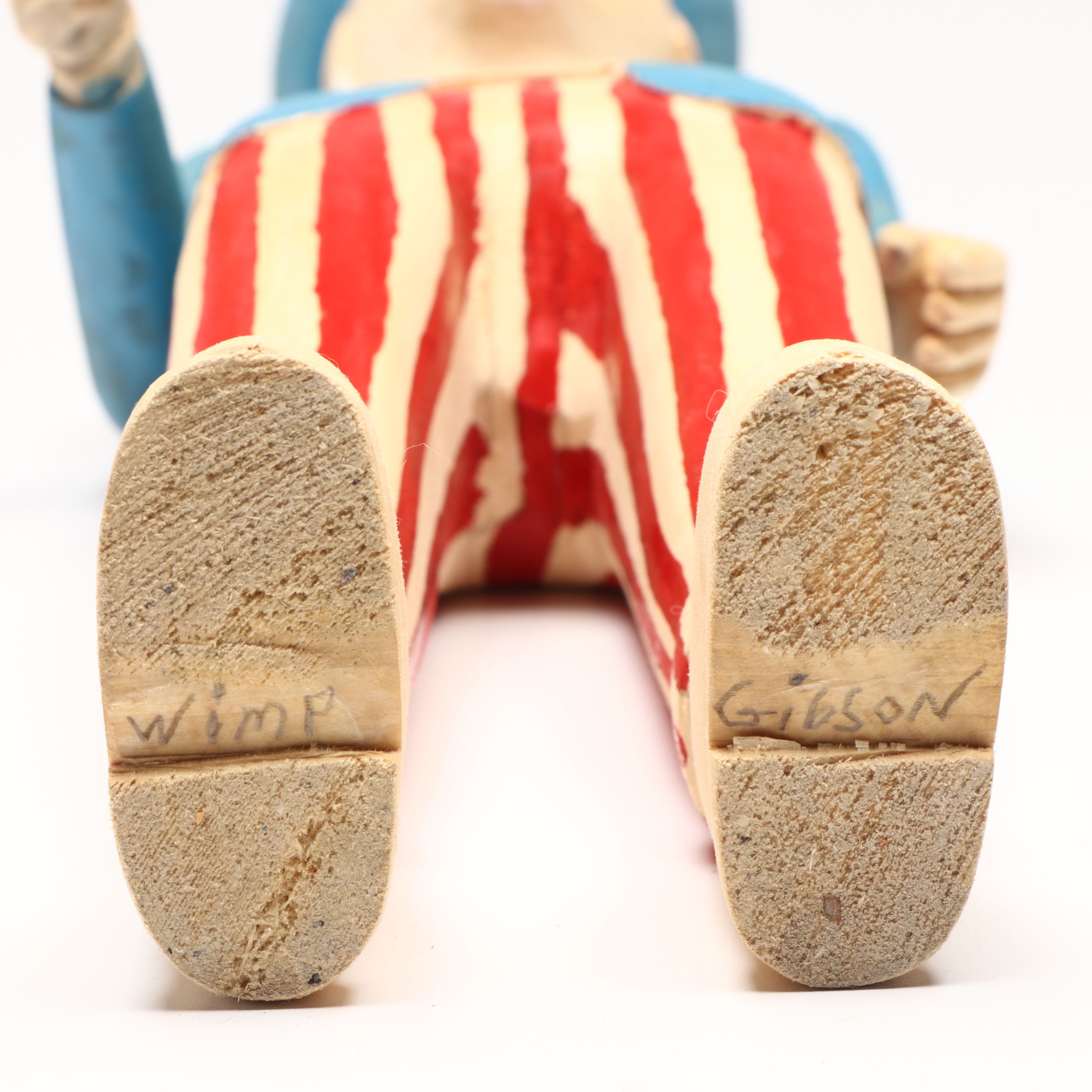 Wimp Gibson Uncle Sam Wood Folk Art Sculpture with Patriotic Decorations