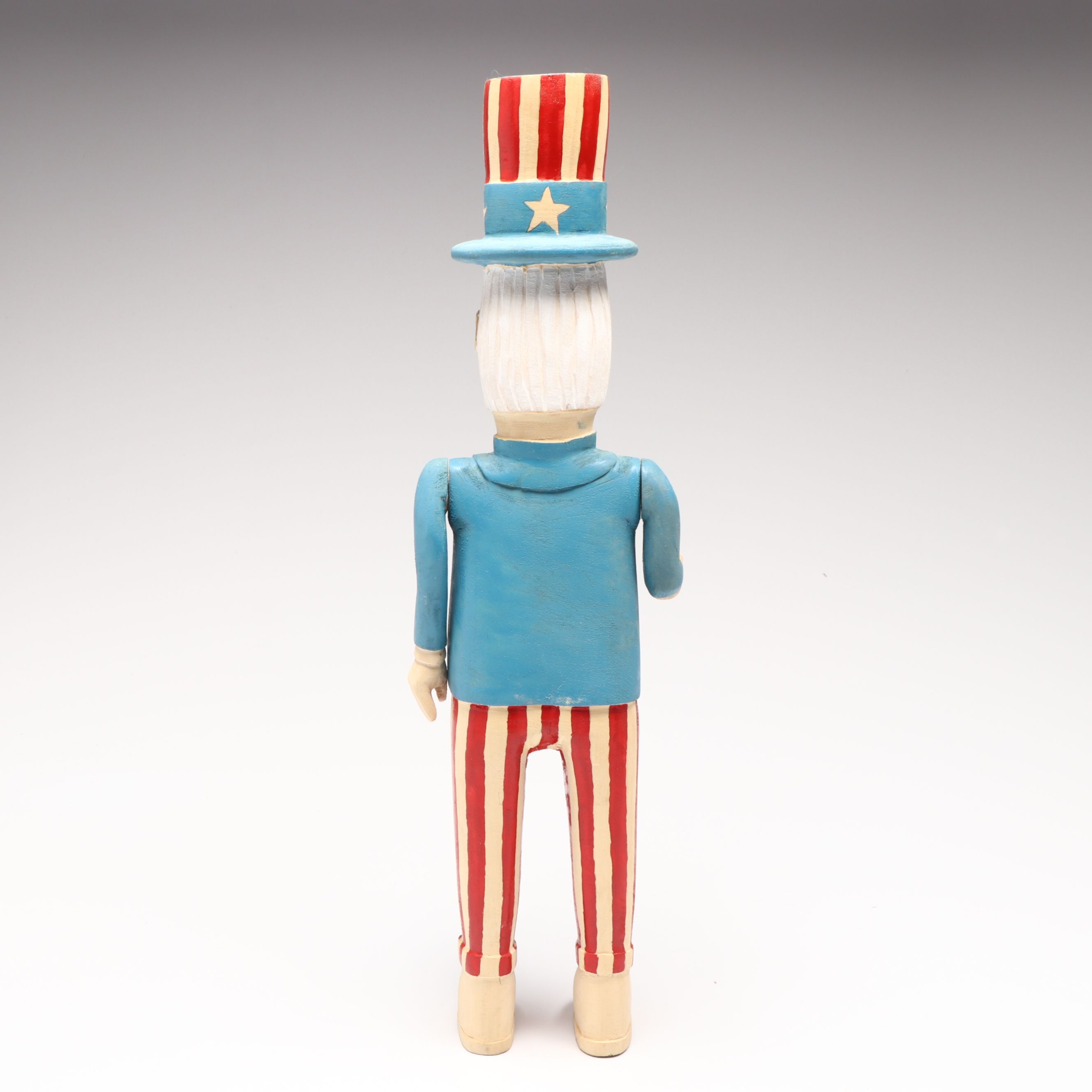 Wimp Gibson Uncle Sam Wood Folk Art Sculpture with Patriotic Decorations