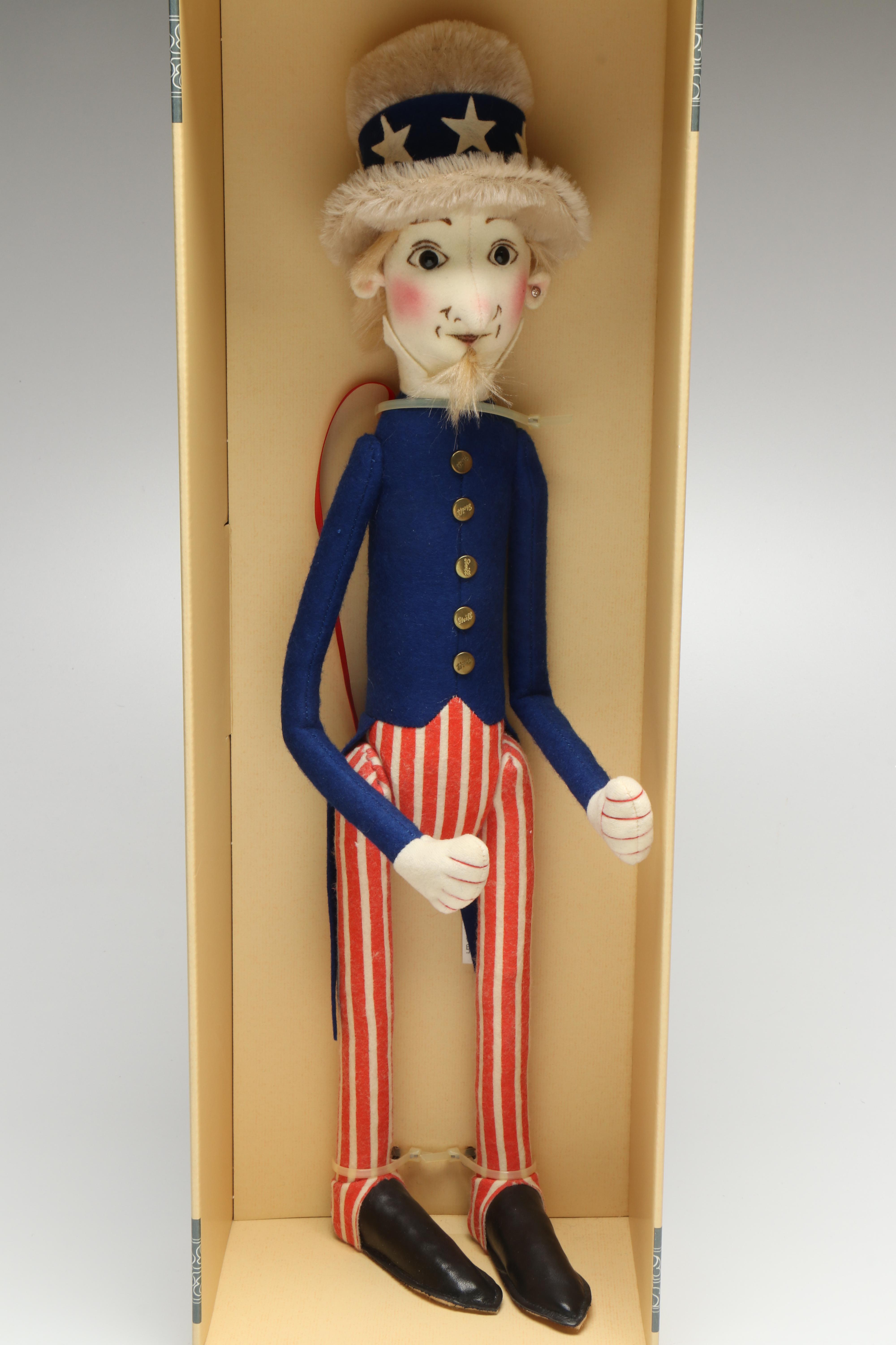 Steiff "Uncle Sam" Felt Wood Doll with Applause "Sam The Olympic Eagle" Doll