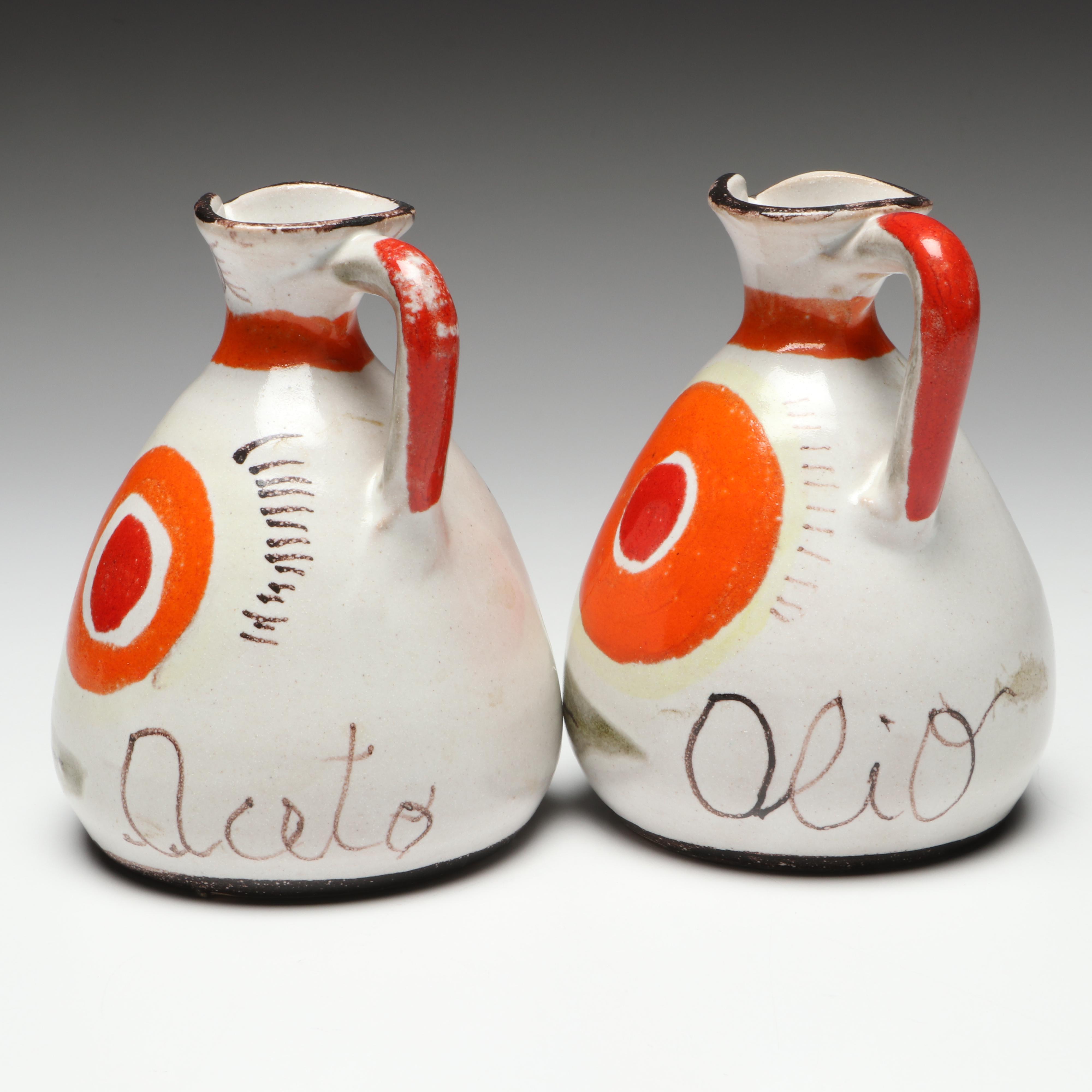 De Simone Italian Ceramic and Pinzette Art Glass Pitchers, Mid to Late 20th C.