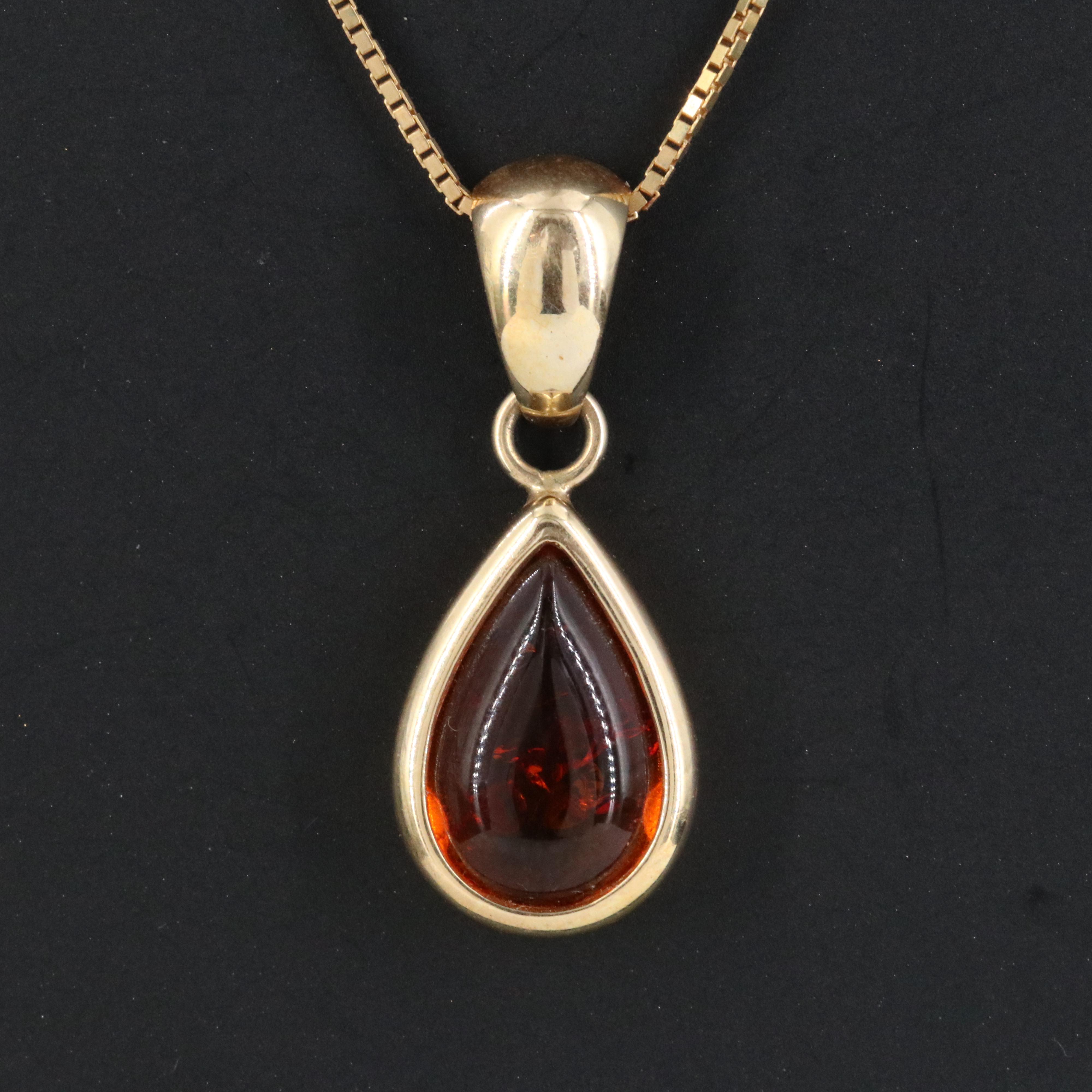 Italian 14K Amber Drop Pendant Necklace