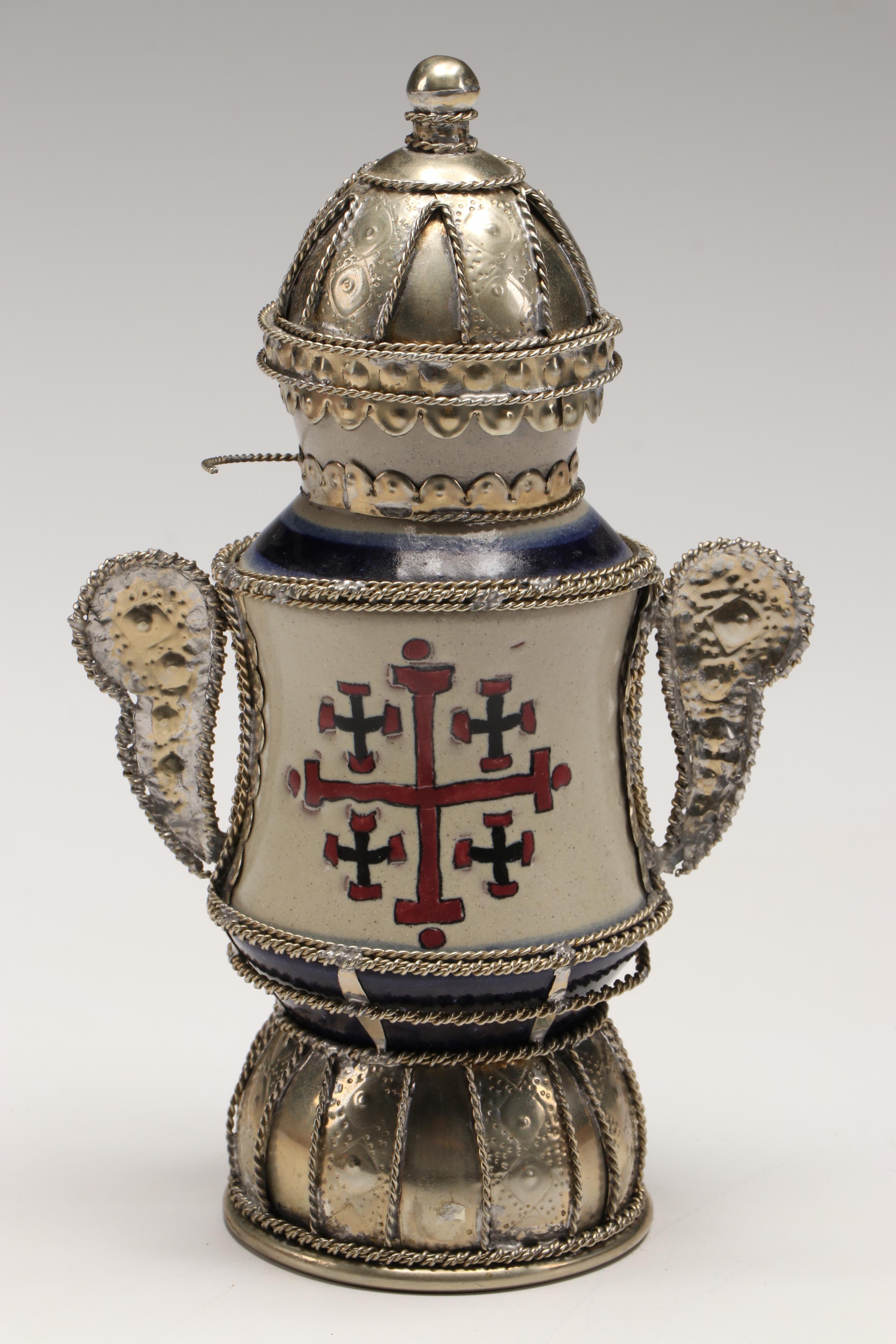 Ceramic and Silver Finish Decorative Box and Decorative Urn