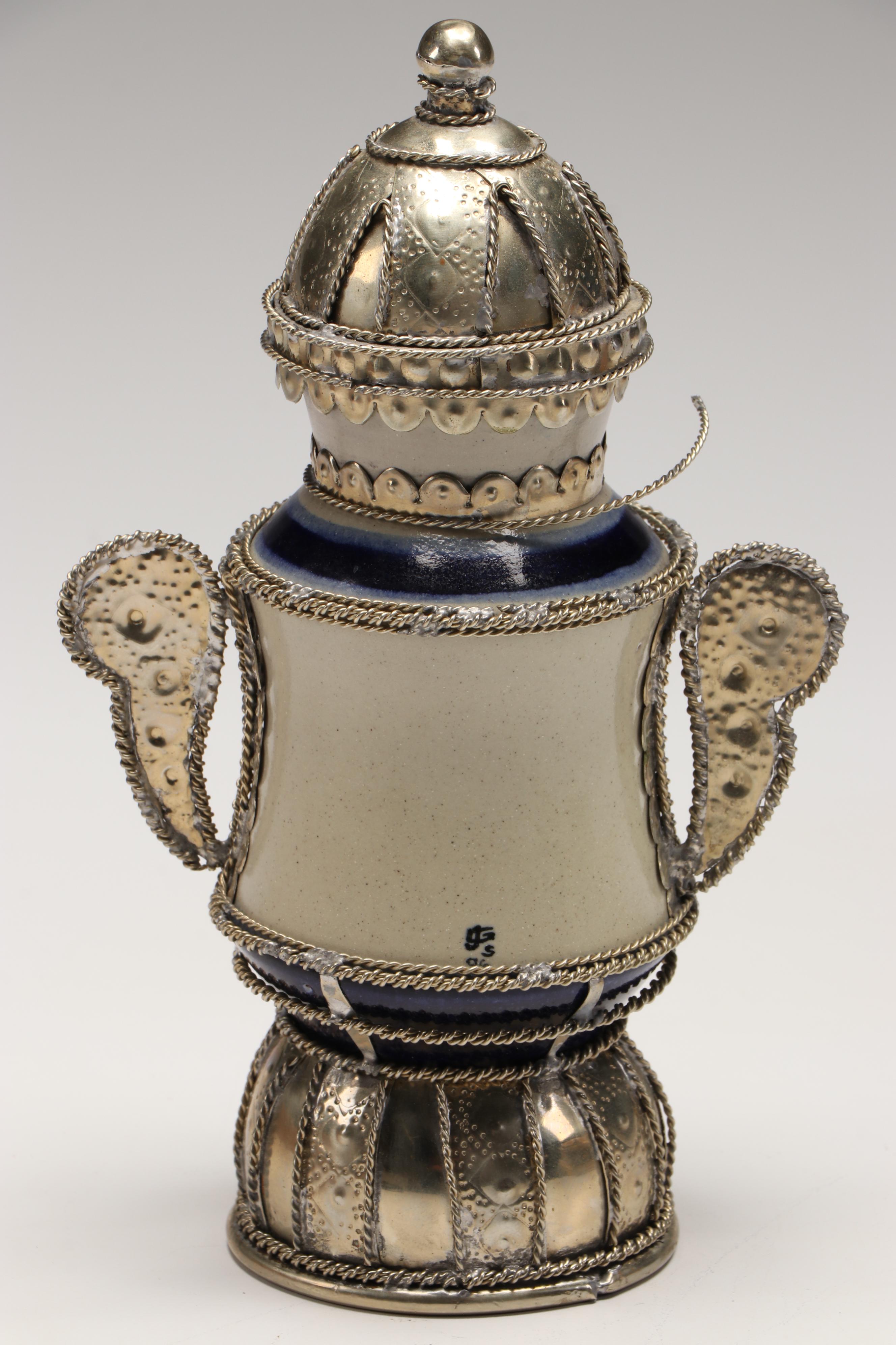 Ceramic and Silver Finish Decorative Box and Decorative Urn