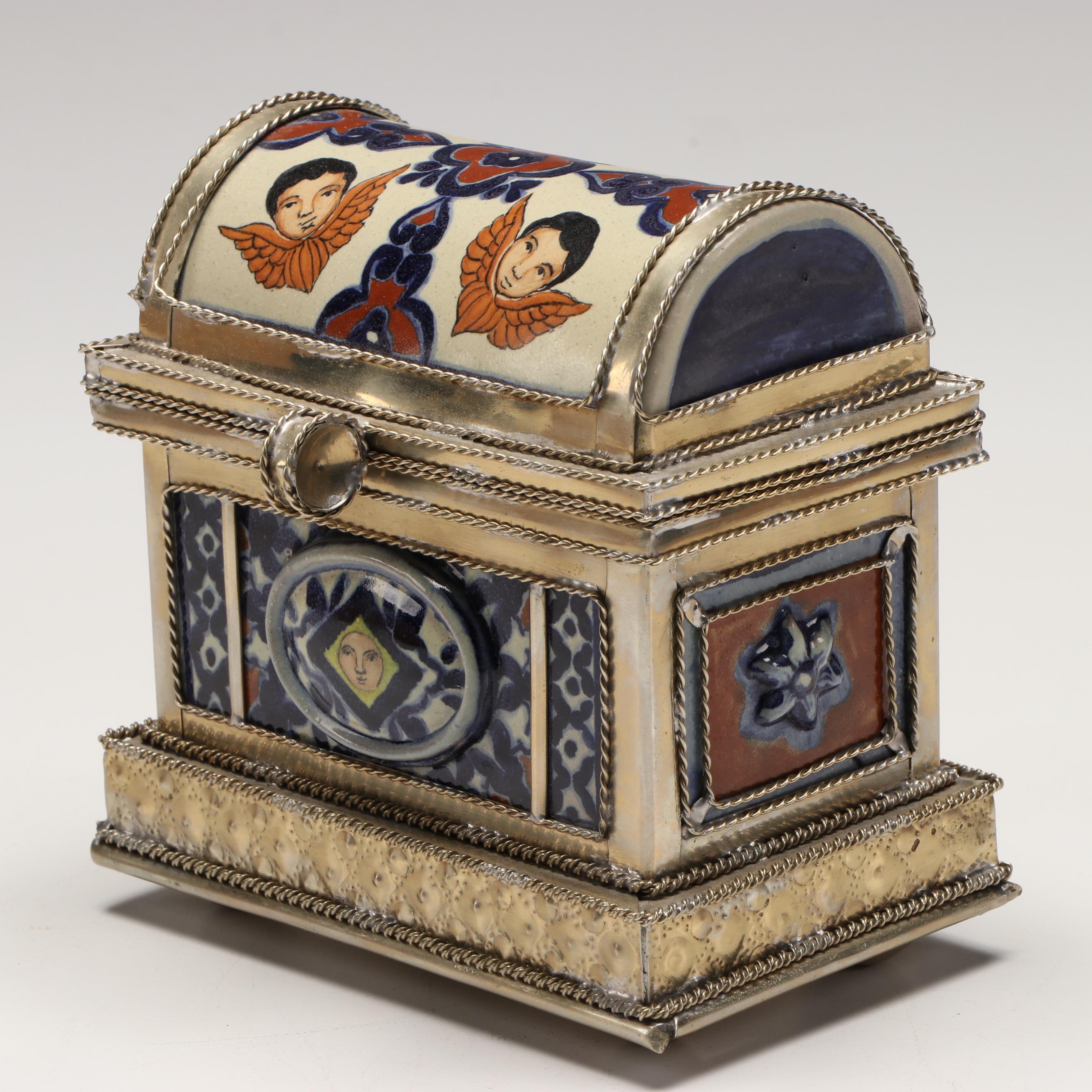 Ceramic and Silver Finish Decorative Box and Decorative Urn