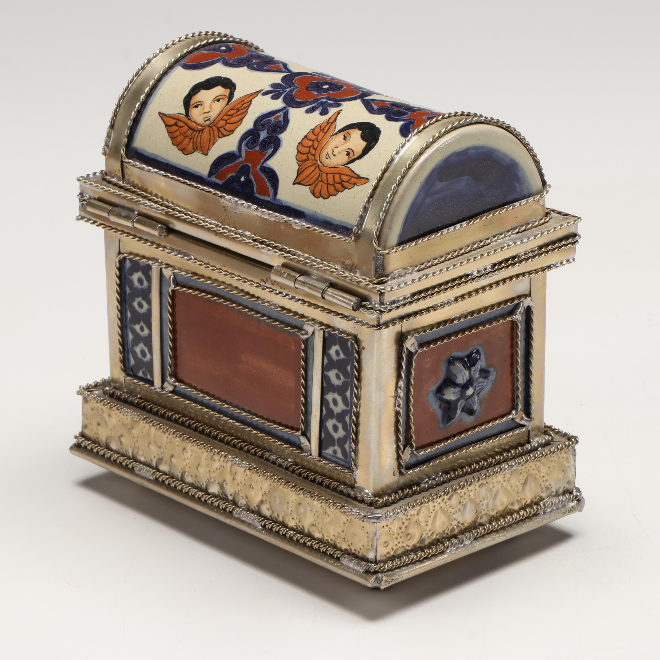 Ceramic and Silver Finish Decorative Box and Decorative Urn