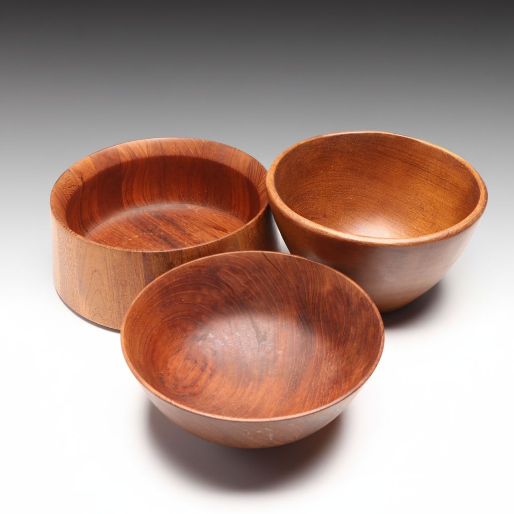 Dansk Wood Serving Bowl with Other Carved Wood Bowls