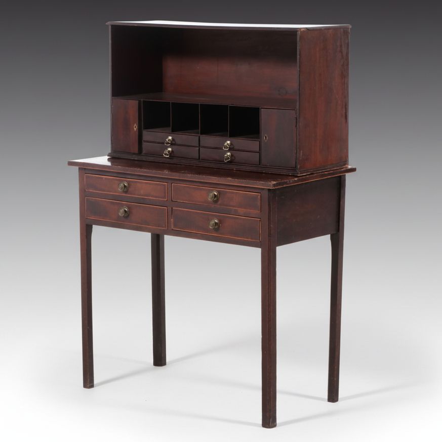 Georgian Style Barber Pole Inlay Mahogany Writing Desk, 18th-19th Century