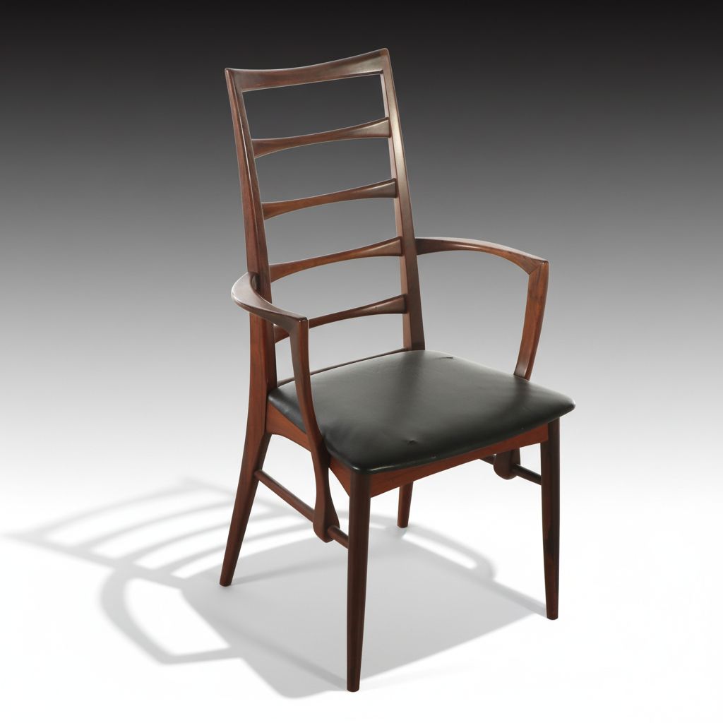 Niels Koefoed "Lis" Danish Modern Walnut and Vinyl Ladder-Back Armchair