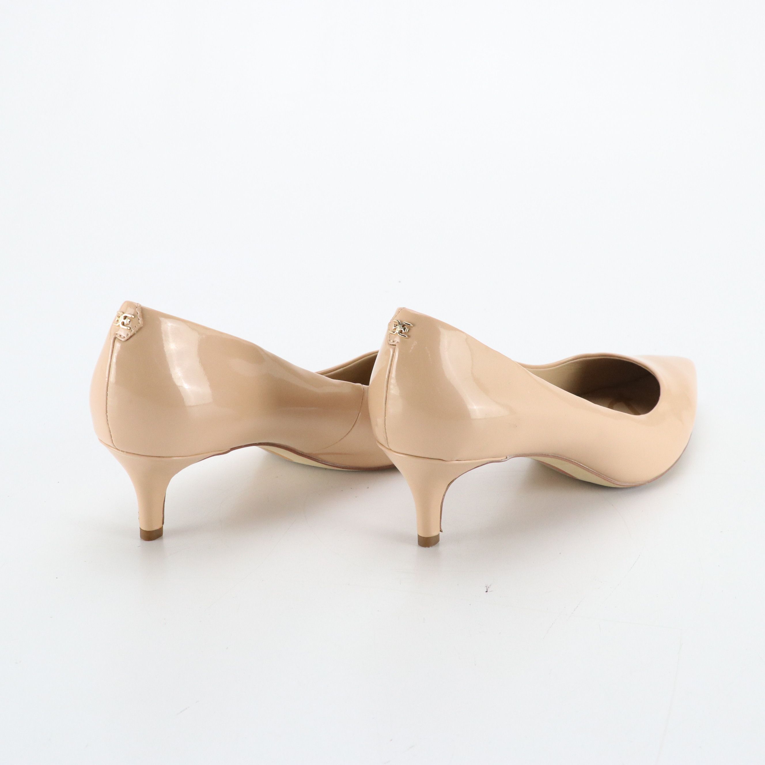 Sam Edelman Dori Kitten Heels in Beige Patent Leather