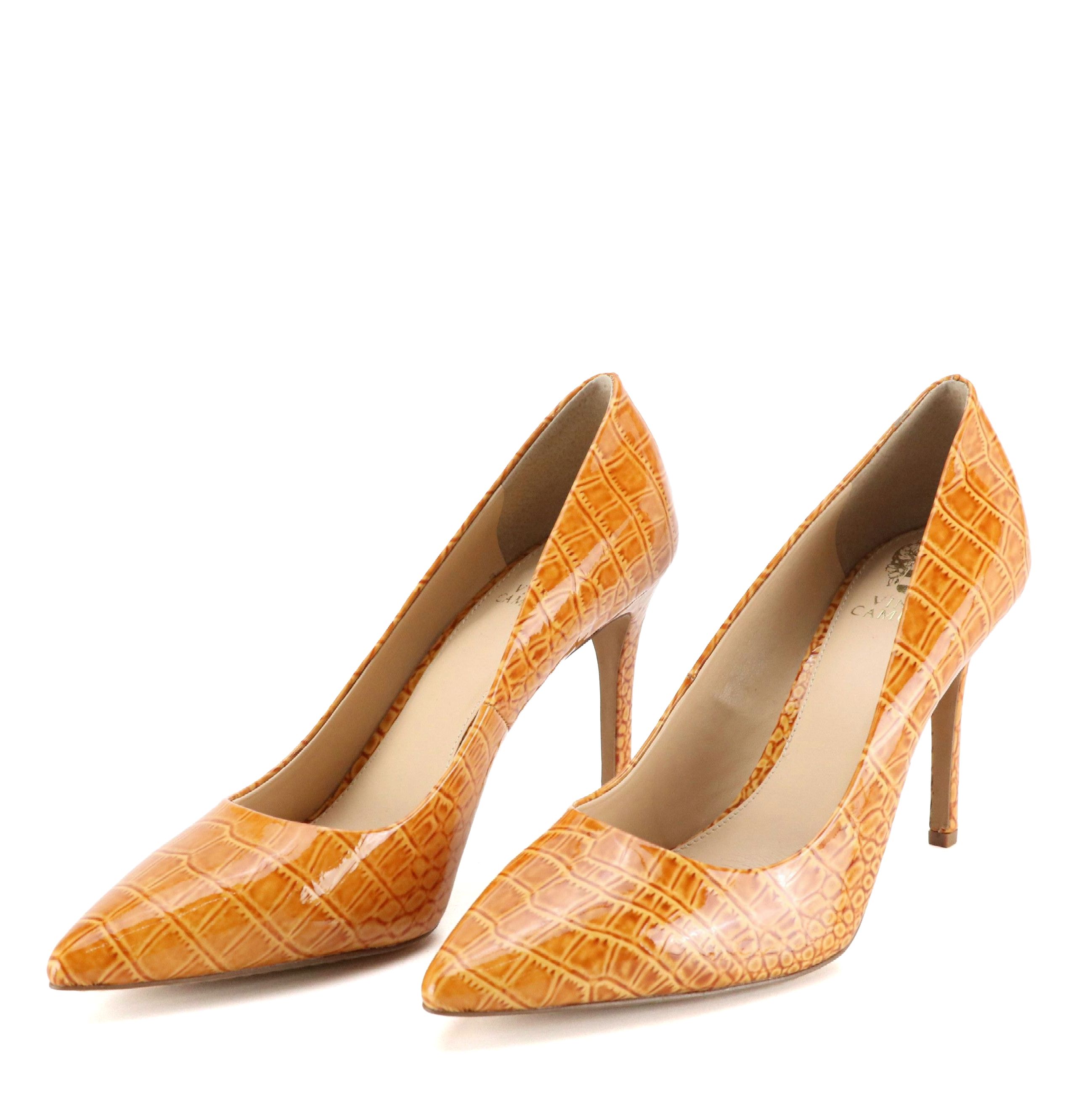 Vince Camuto "Savilla" Pointed-Toe Pumps in Mustard Yellow Patent Leather